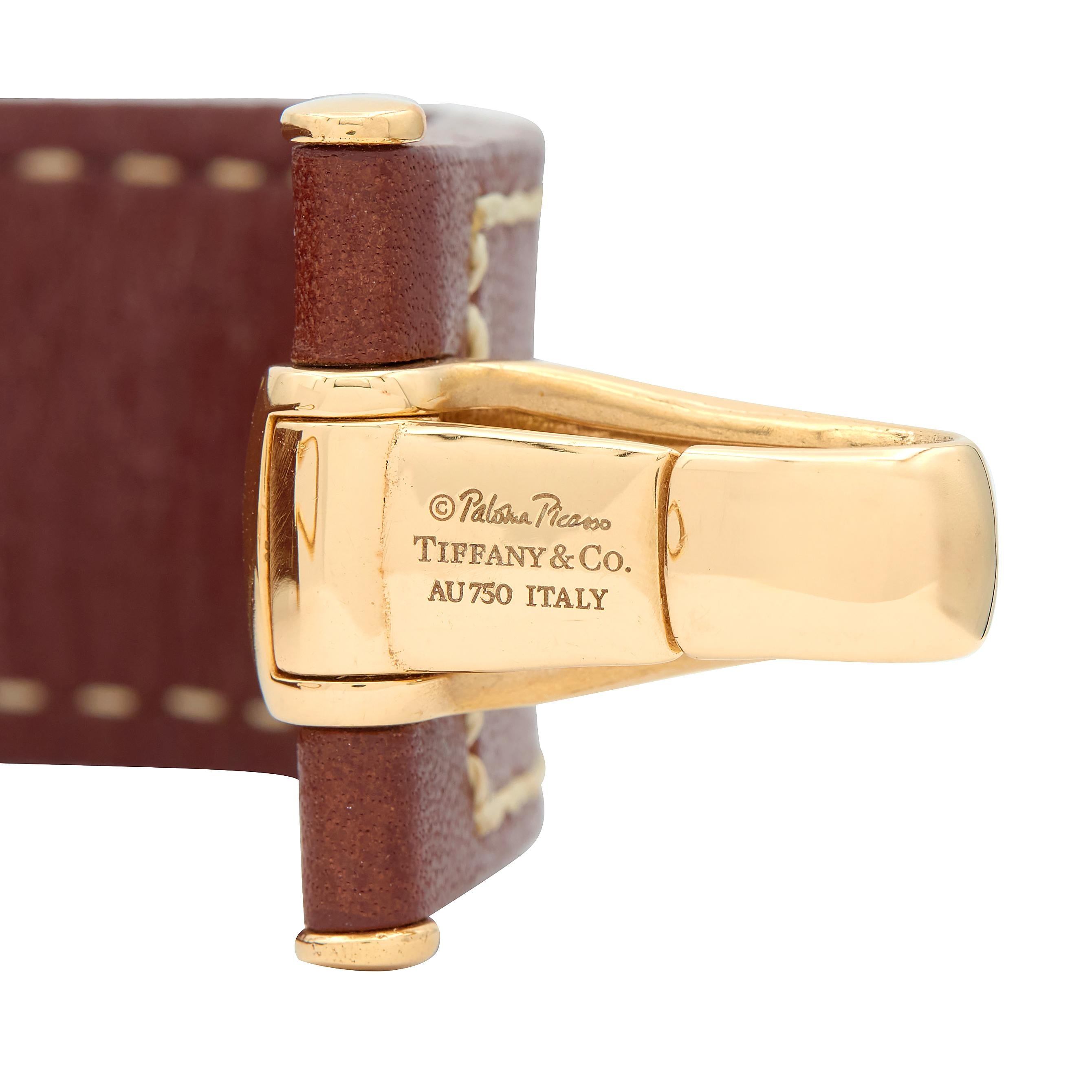 Tiffany & Co. Paloma Picasso 18 Karat Yellow Gold Vintage Leather Bracelet