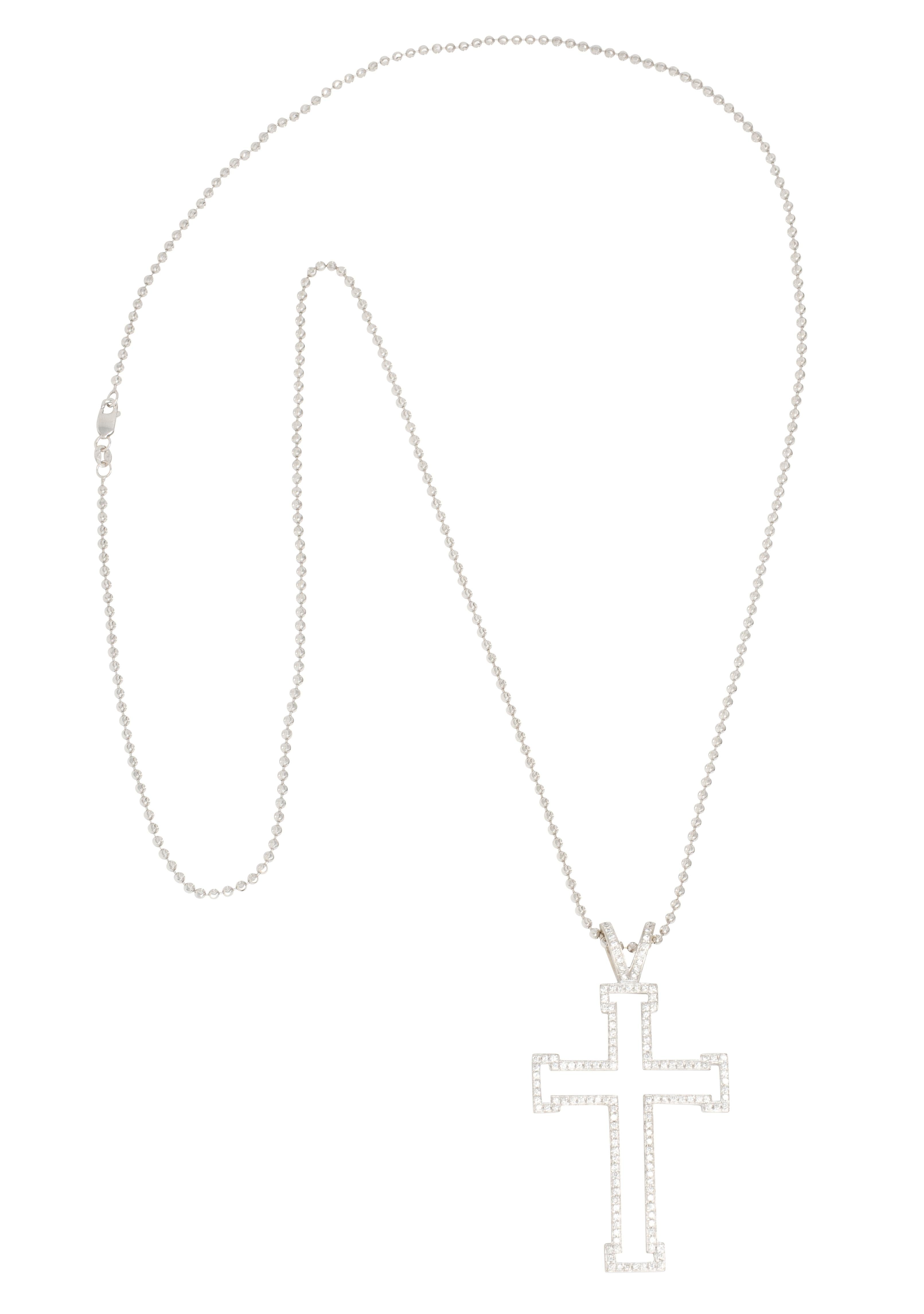 Theo Fennell Contemporary Diamond 18 Karat White Gold Cross Pendant Necklace