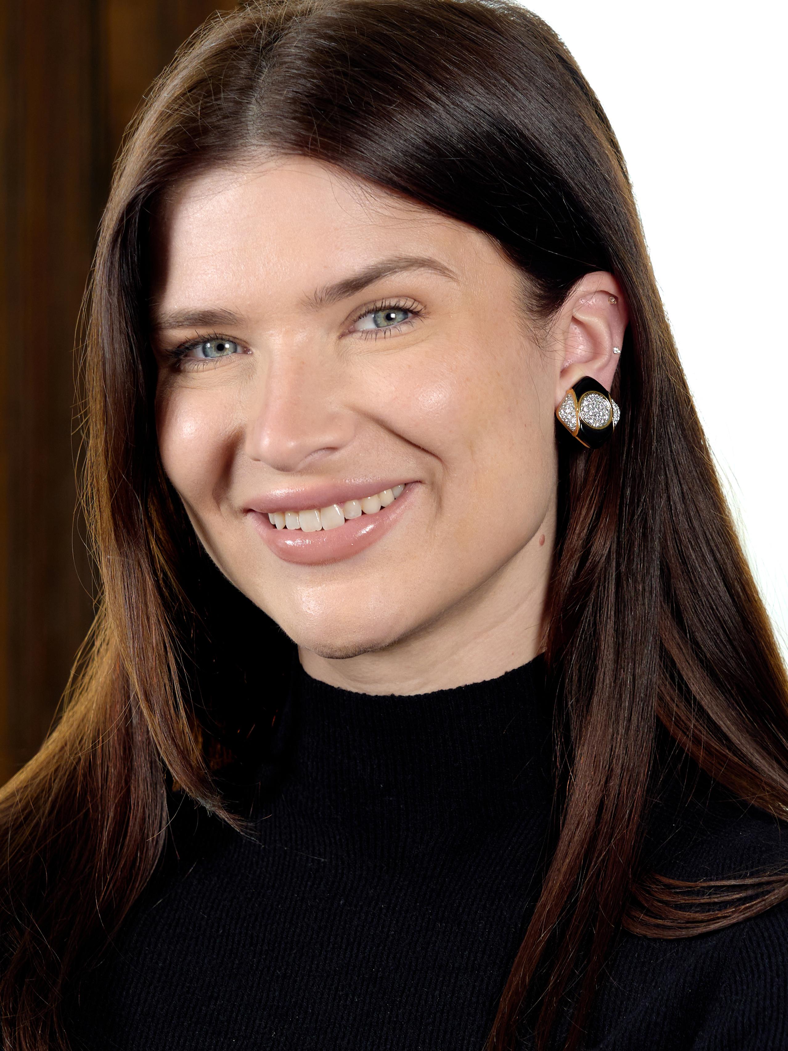 Tiffany & Co. 1980's Diamond Onyx 18K Gold Platinum Vintage Ear-Clip Earrings