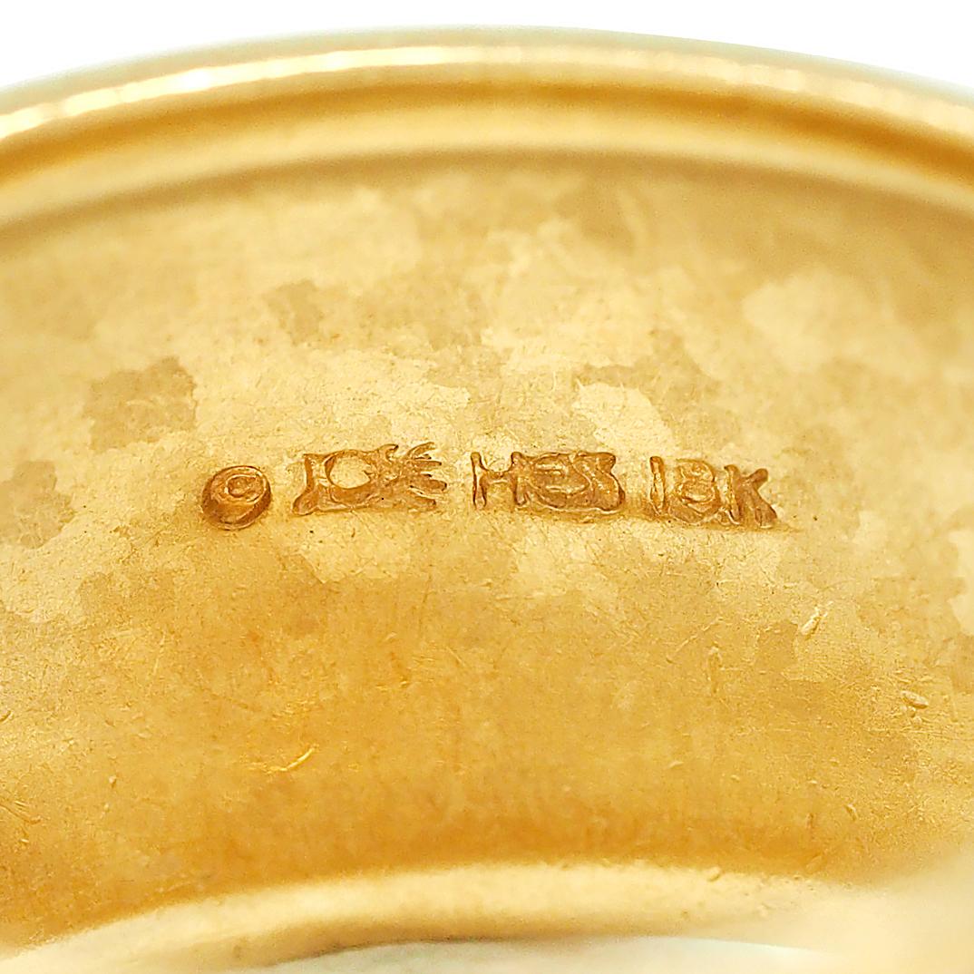 Jose Hess 1980's Diamond 18 Karat Yellow Gold Floral Vintage Wide Band Ring