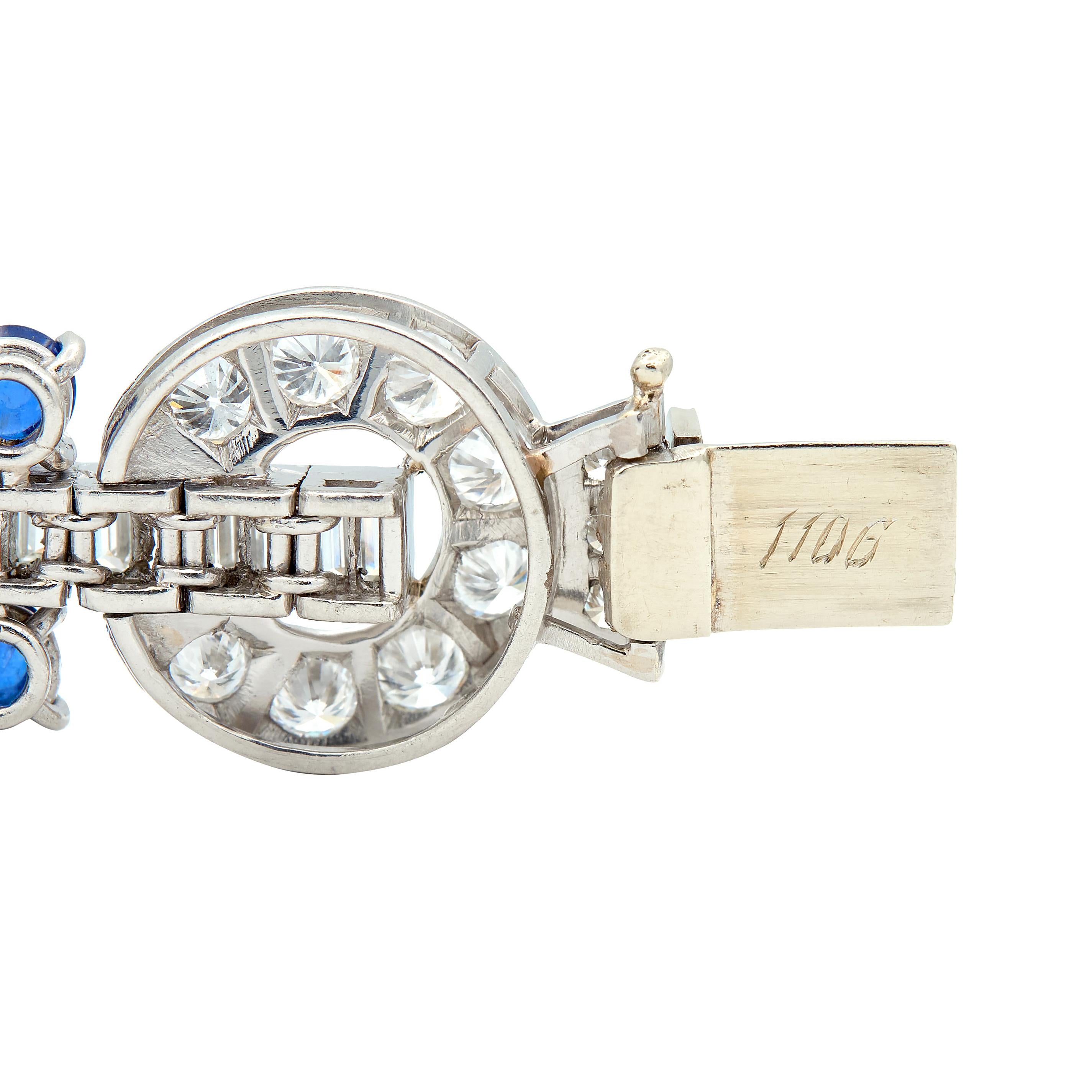 Art Deco 35.50 CTW Sapphire Diamond Platinum Vintage Buckle Line Bracelet