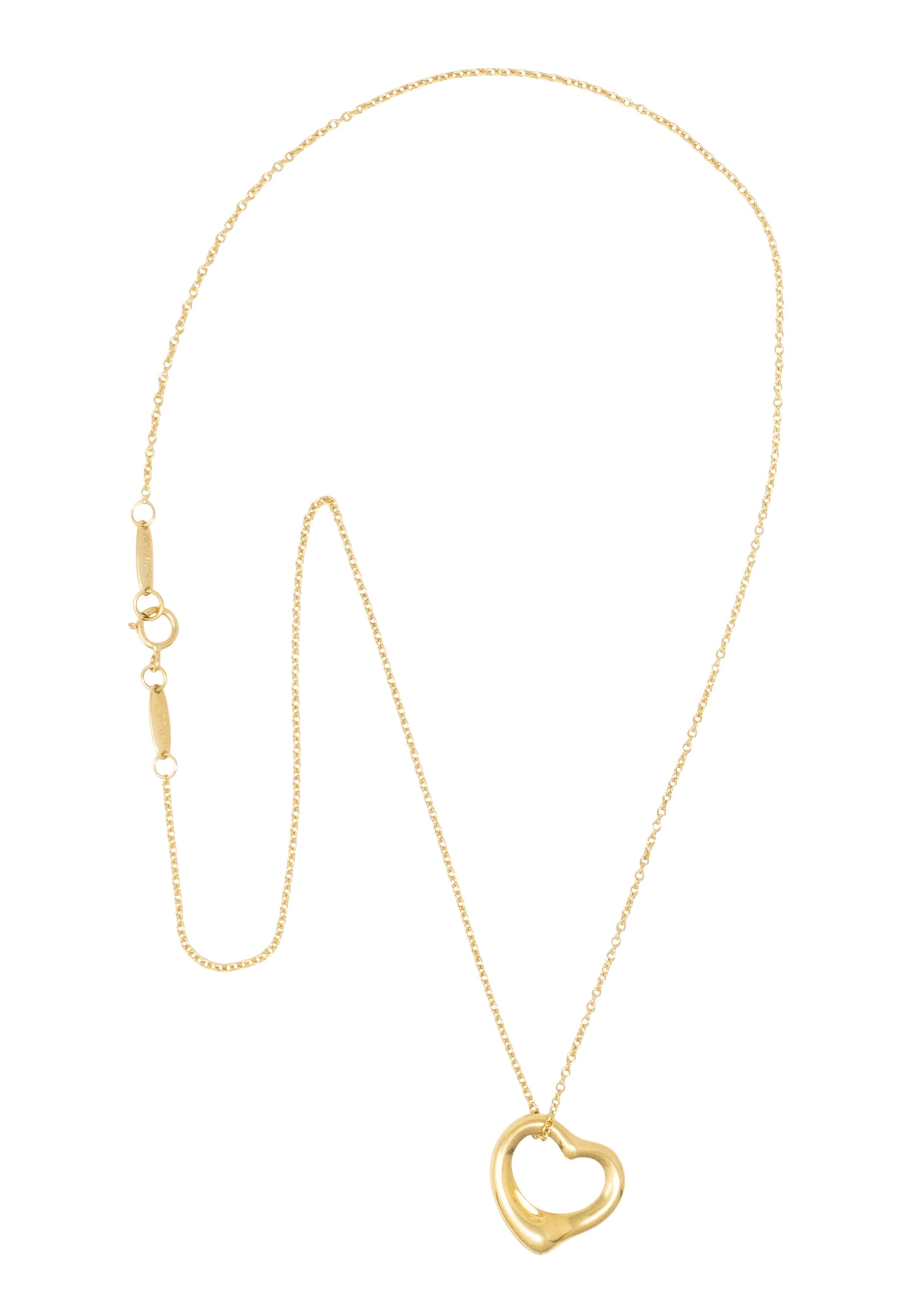 Tiffany & Co. 1990's 18 Karat Yellow Gold Vintage Small Open Heart Necklace