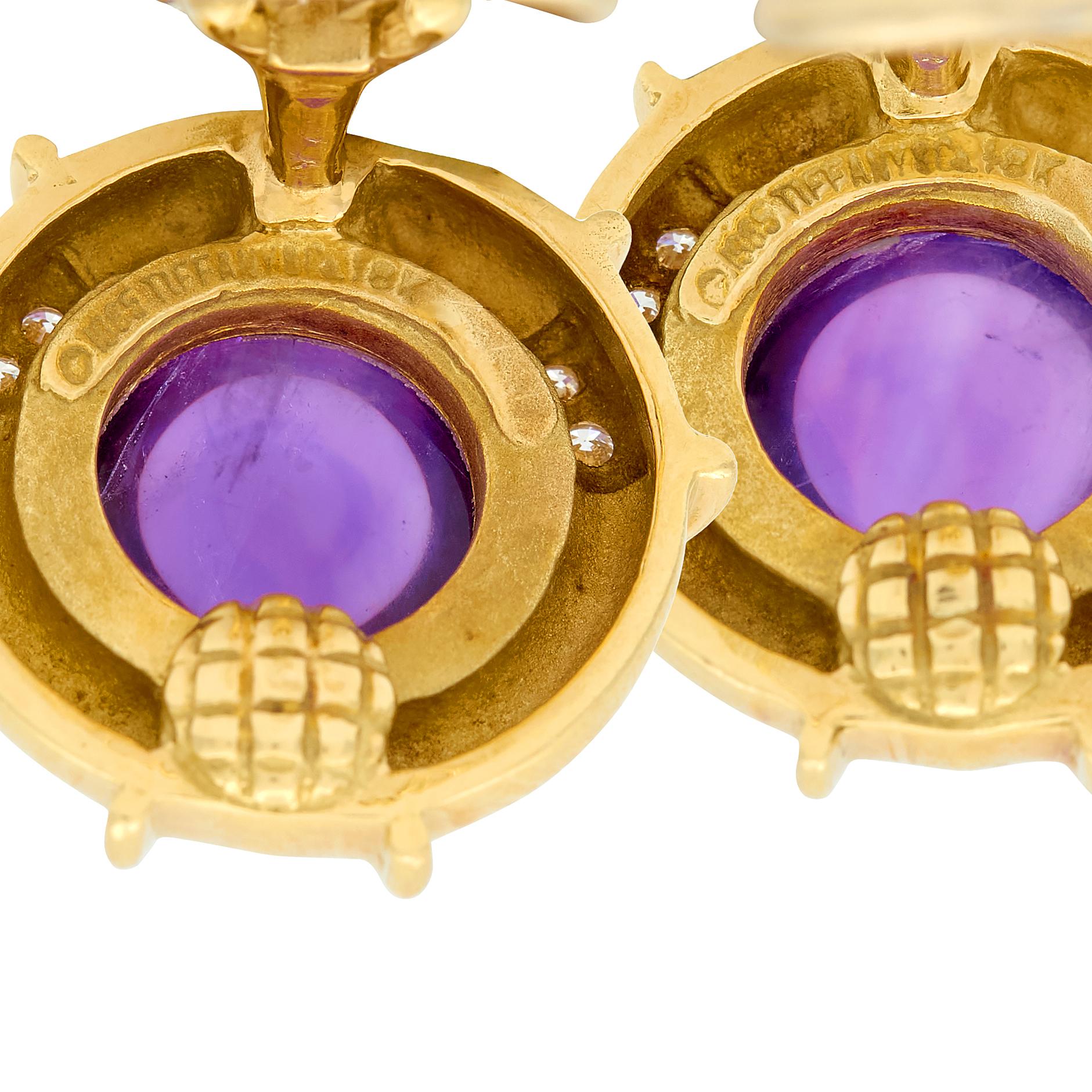 Tiffany & Co. 1985 Amethyst Diamond 18K Gold Vintage Ear-Clip Earrings