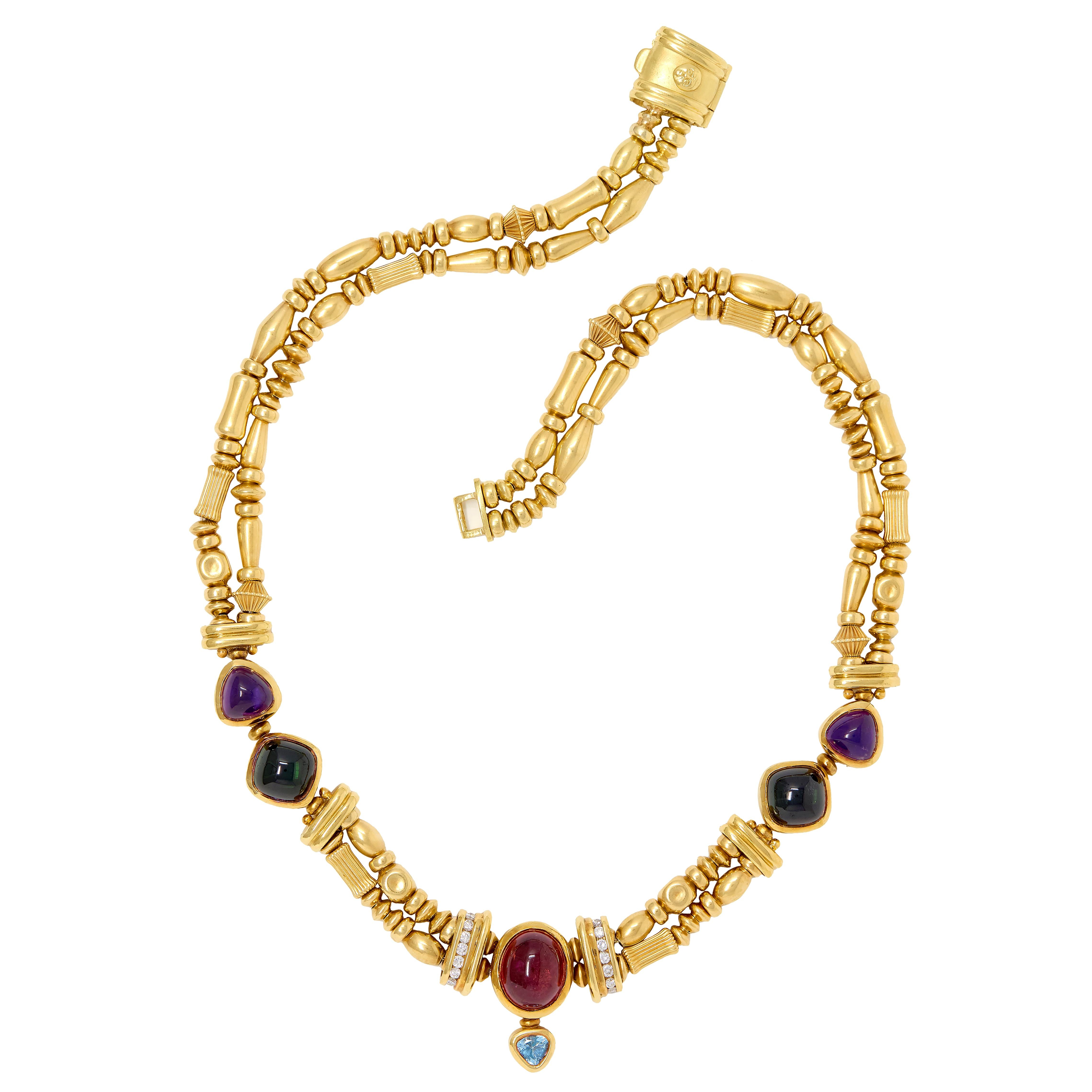 SeidenGang 1990's Diamond Multi-Gem 18K Gold Vintage Multi-Strand Necklace
