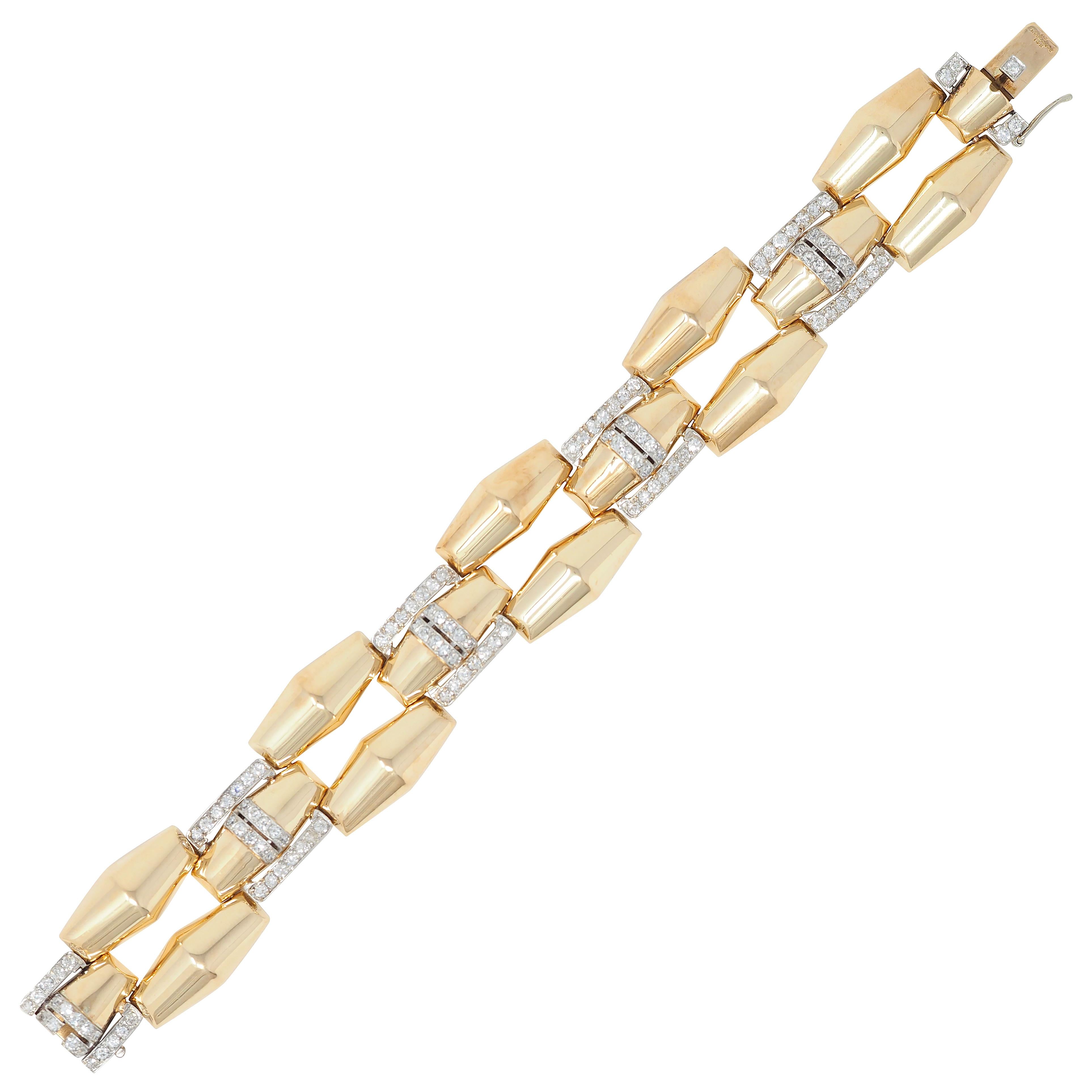 M.C. Mossalone Retro 4.30 CTW Diamond Platinum 14K Gold Vintage Tank Bracelet