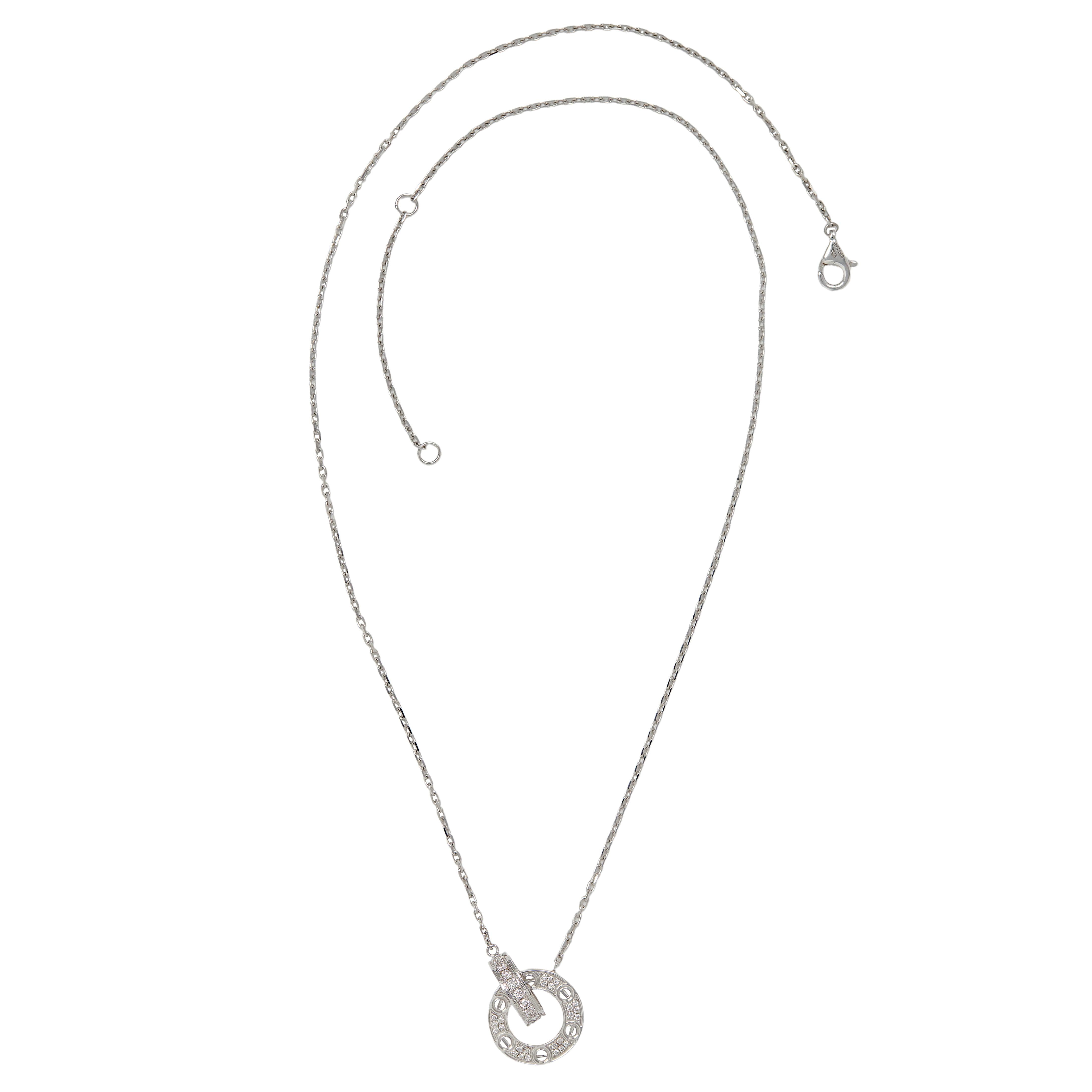 Cartier 2010's Diamond 18K Gold Contemporary Interlocking Love Station Necklace