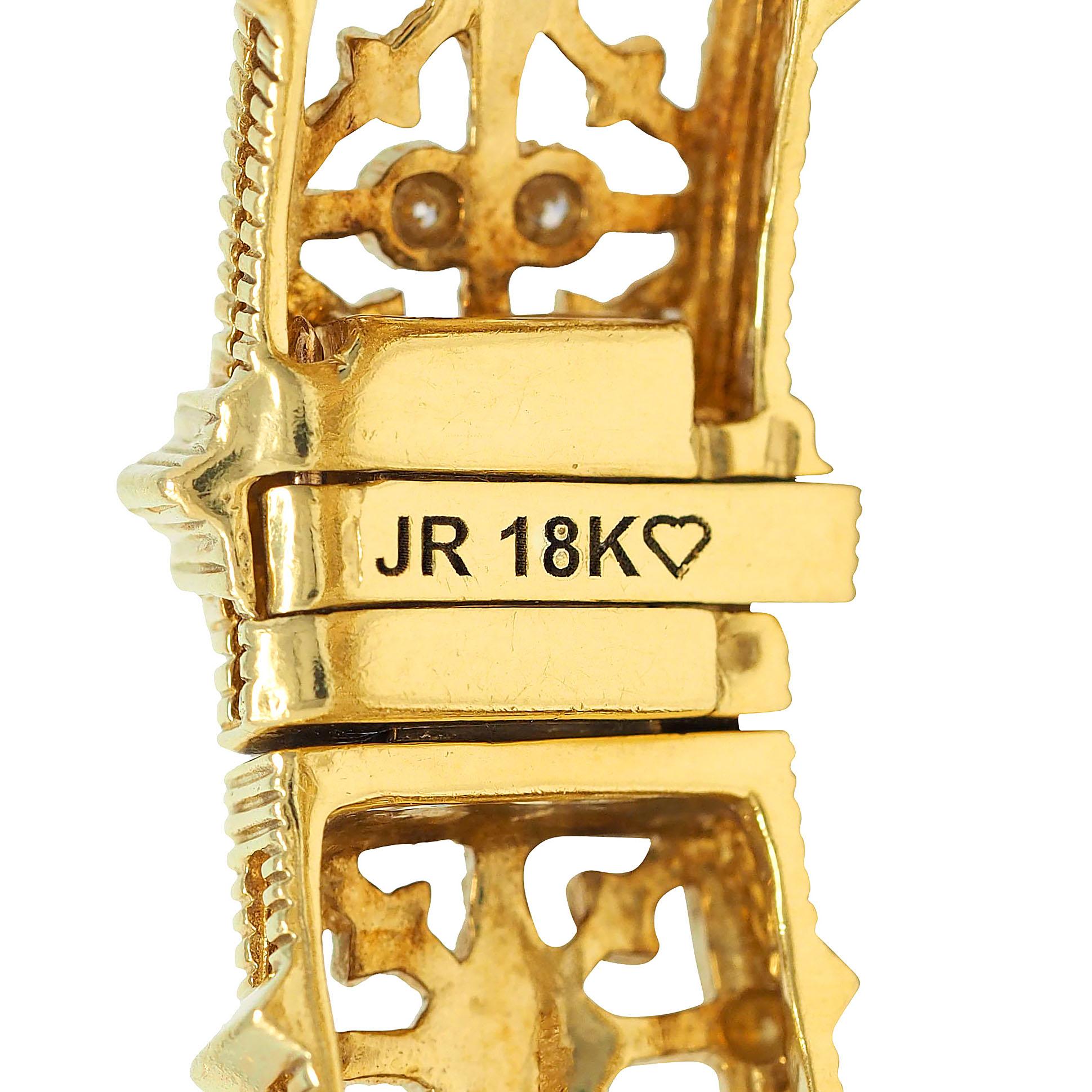 Judith Ripka Contemporary 0.96 CTW Diamond 18K Gold Foliate Bangle Bracelet