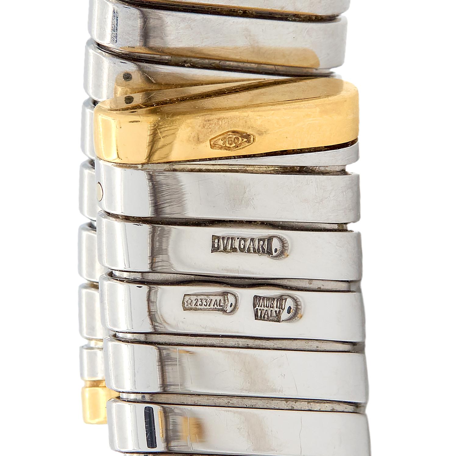 Bulgari 1980's Multi-Gem 18K Yellow Gold Steel Vintage Tubogas Cuff Bracelet