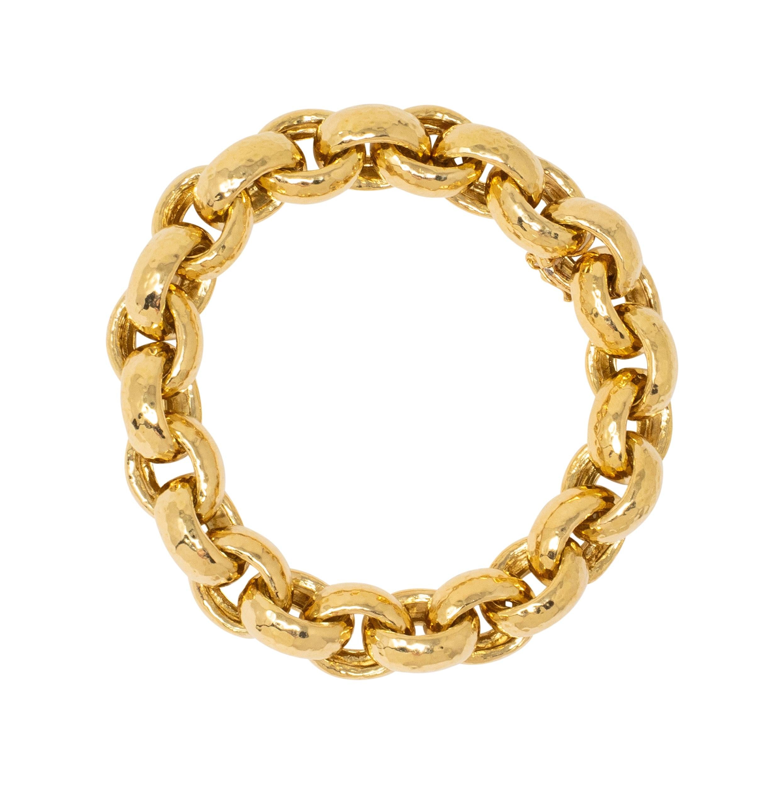 Valentin Magro 1990's 18 Karat Yellow Gold Vintage Hammered Rollo Link Bracelet