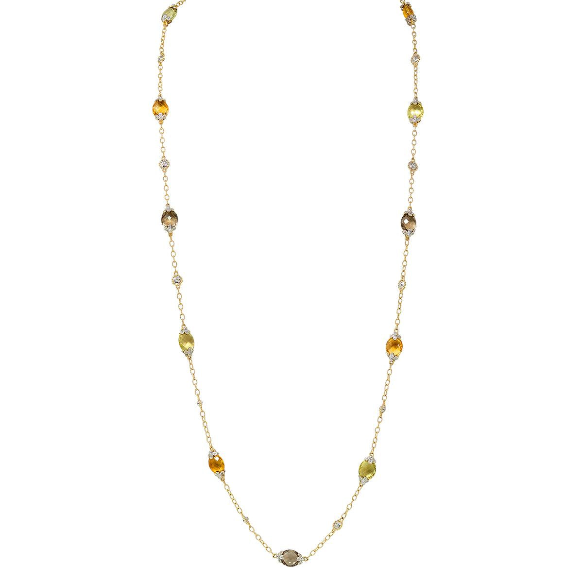 2000's Diamond Multi-Gem 14K Two-Tone Gold Contemporary Beaded Station Necklace