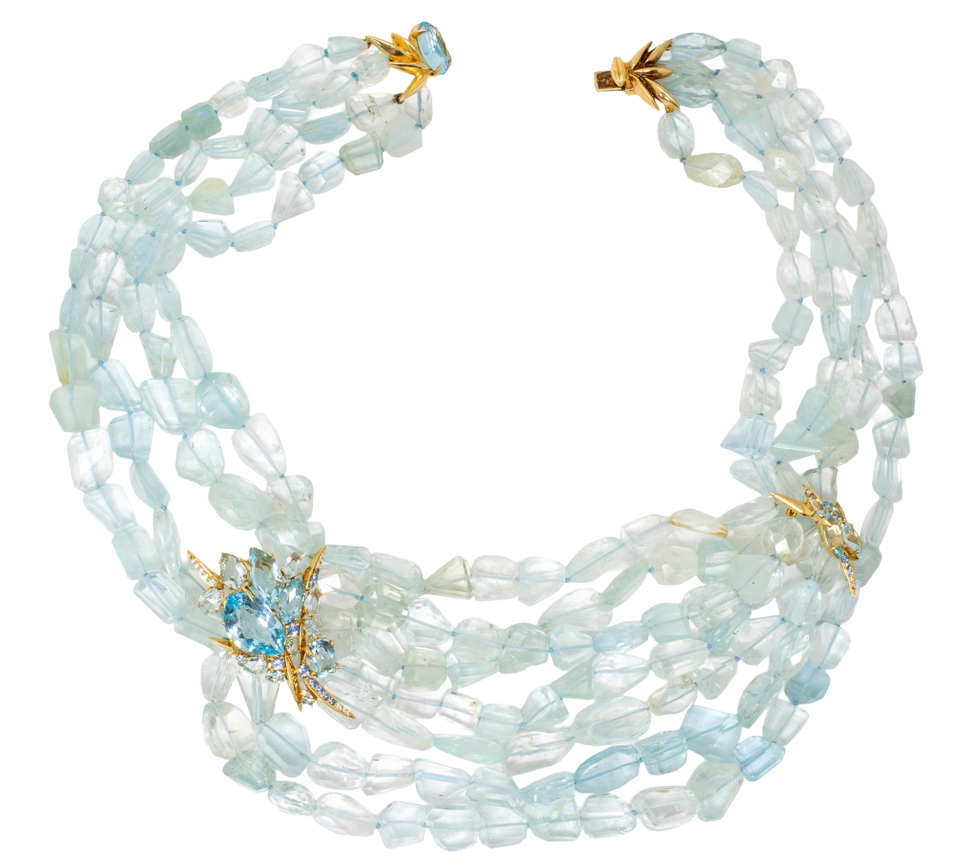 Alexis Bittar 2000's Multi-Gem Aquamarine Bead 18K Gold Contemporary Necklace
