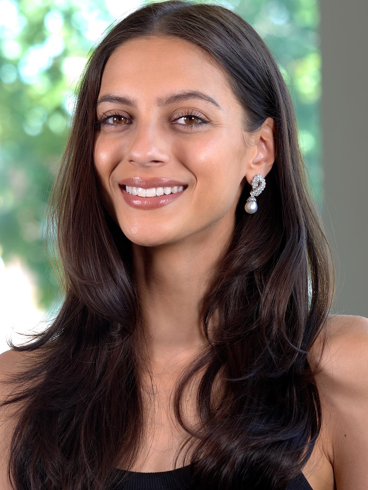 Diamond Pearl Platinum Contemporary Day-To-Night Drop Earrings