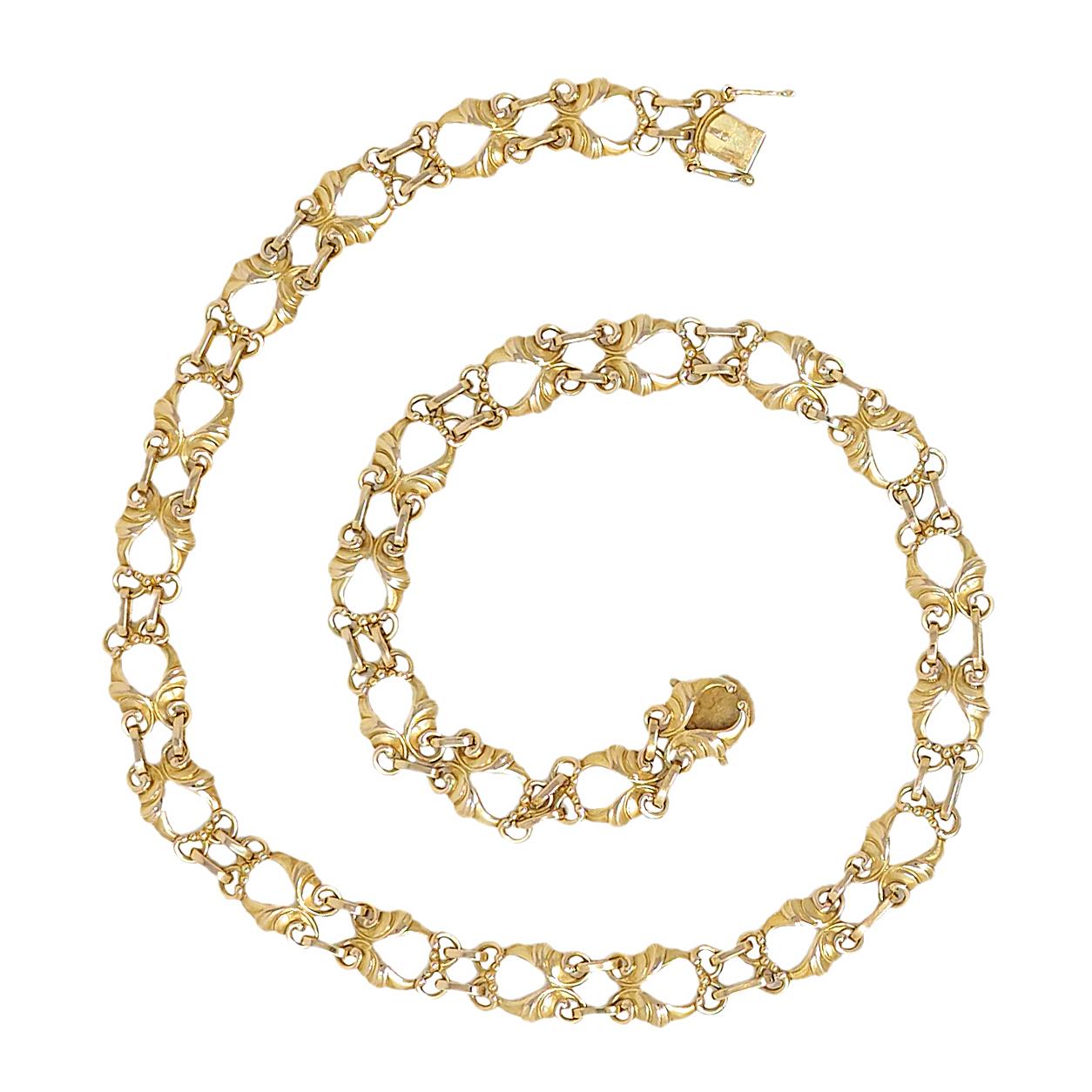 Georg Jensen 1930's 18 Karat Yellow Gold Vintage Swirling Fancy Chain Necklace