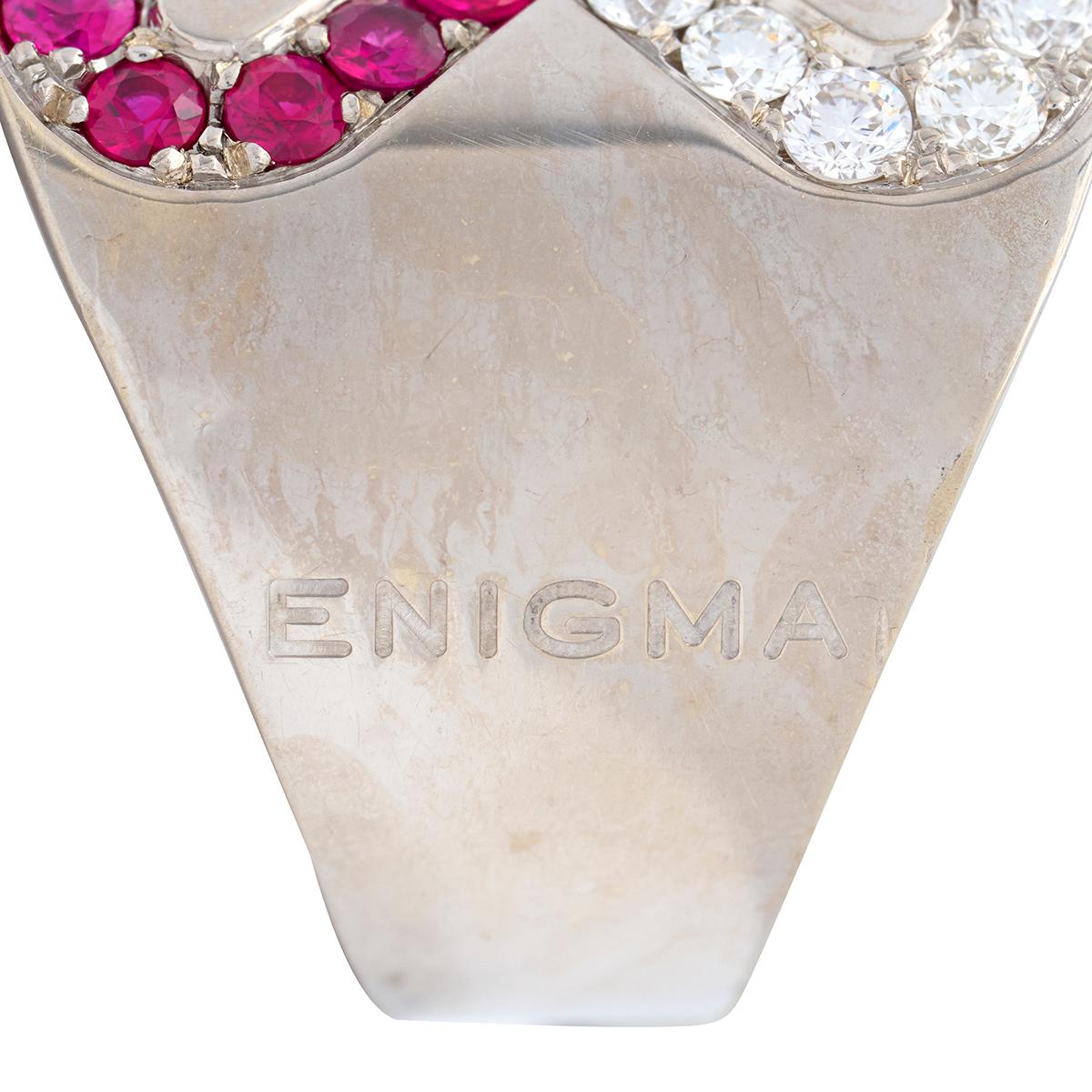 Engima By Gianni Bulgari 2000's Diamond Ruby 18 Karat White Gold Arrow Cuff Ring