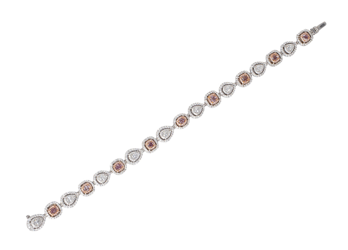 Fancy Pink Diamond 18 Karat Two-Tone Gold Contemporary Line Bracelet