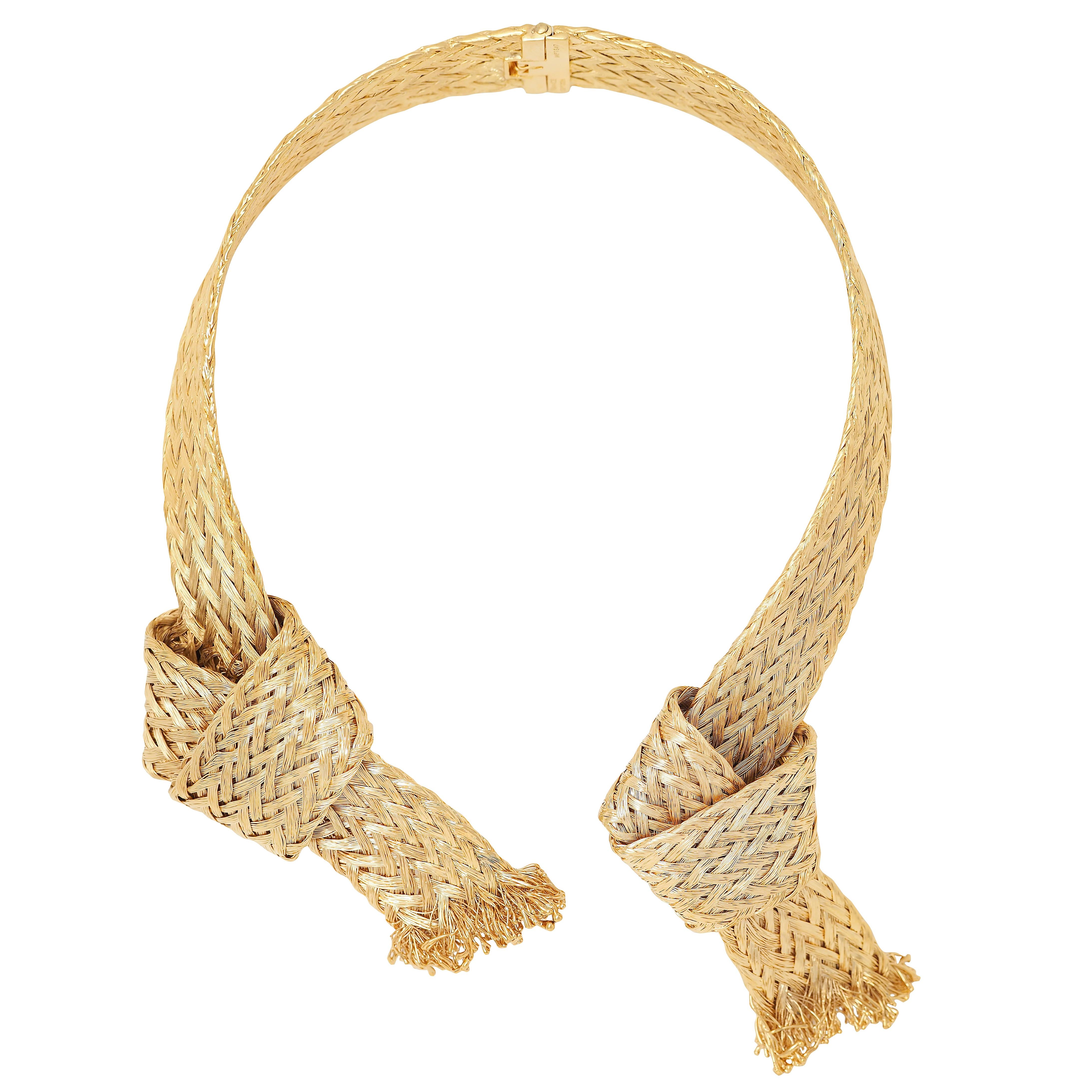 Louis Vuitton French 2017 Runway Brass Woven Knot Open Collar Necklace