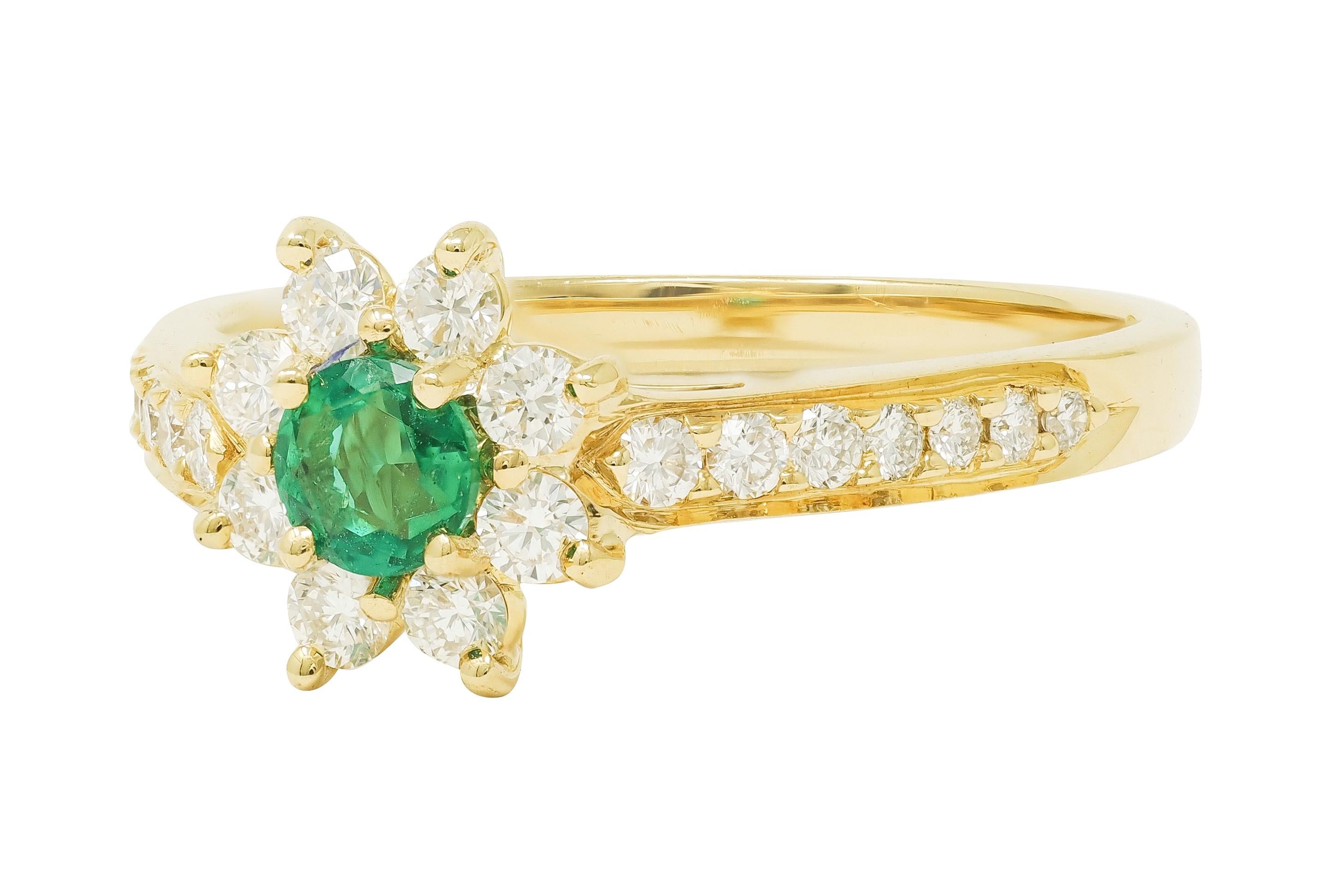Tiffany & Co. 1990's 1.00 CTW Emerald Diamond 18K Gold Vintage Cluster Ring