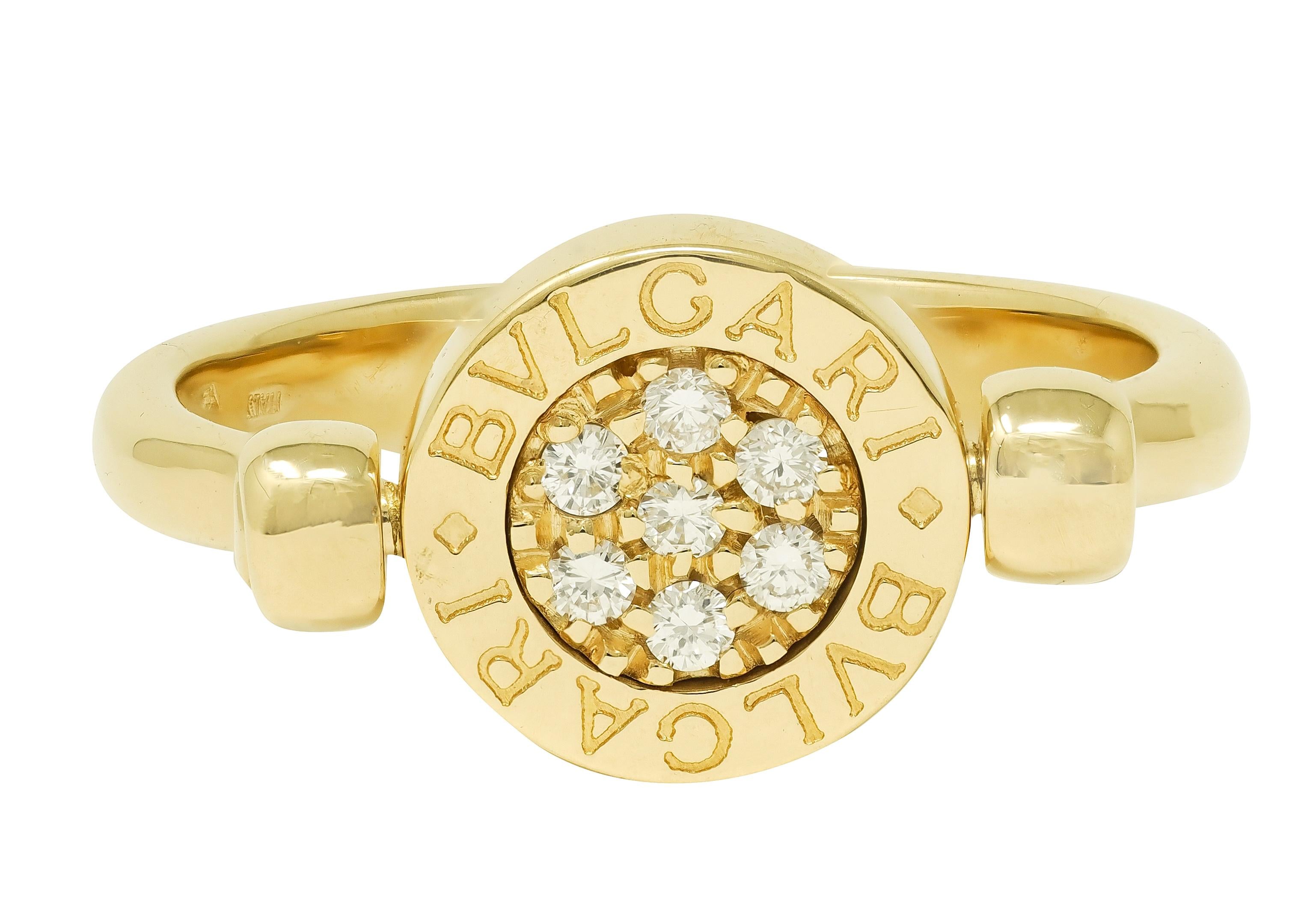 Bulgari Contemporary Diamond 18 Karat Two-Tone Gold Flip Signet Ring