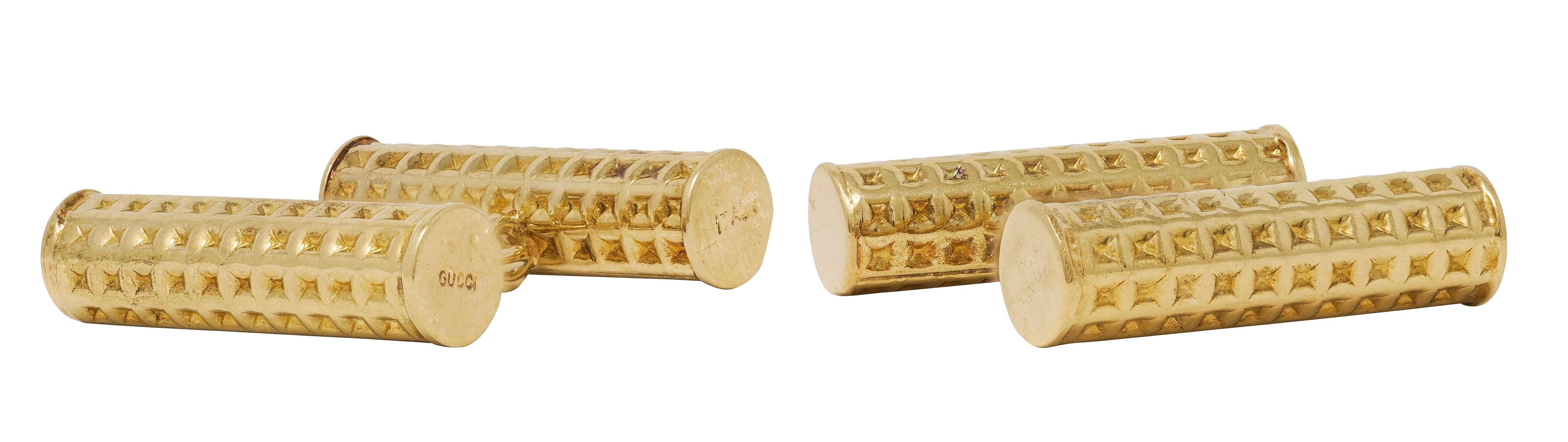 Gucci 1970's 18 Karat Yellow Gold Vintage Barrel Cufflinks
