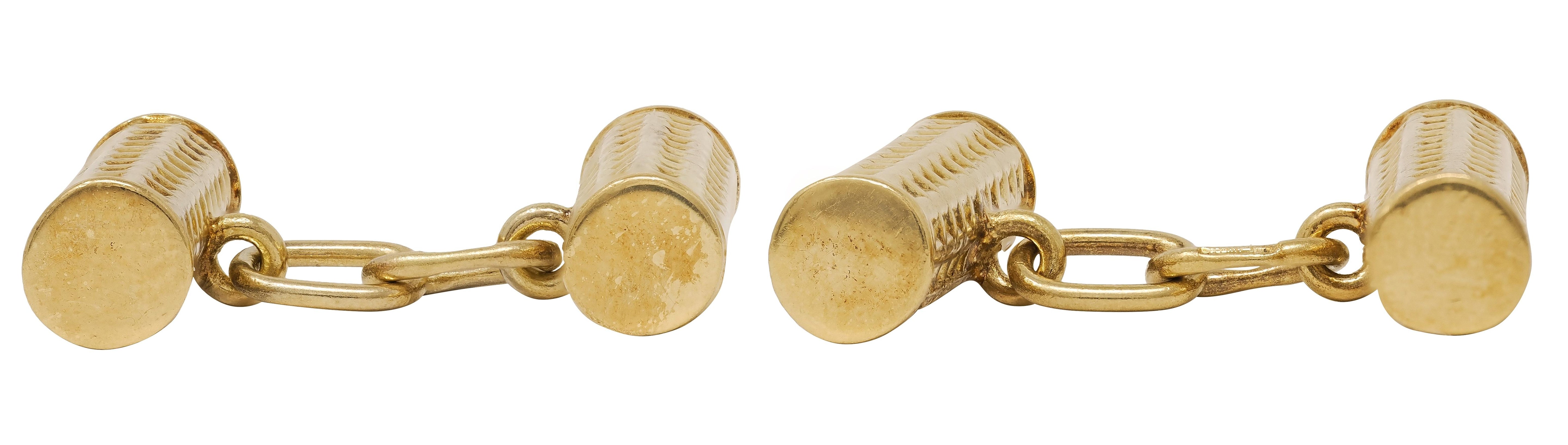 Gucci 1970's 18 Karat Yellow Gold Vintage Barrel Cufflinks