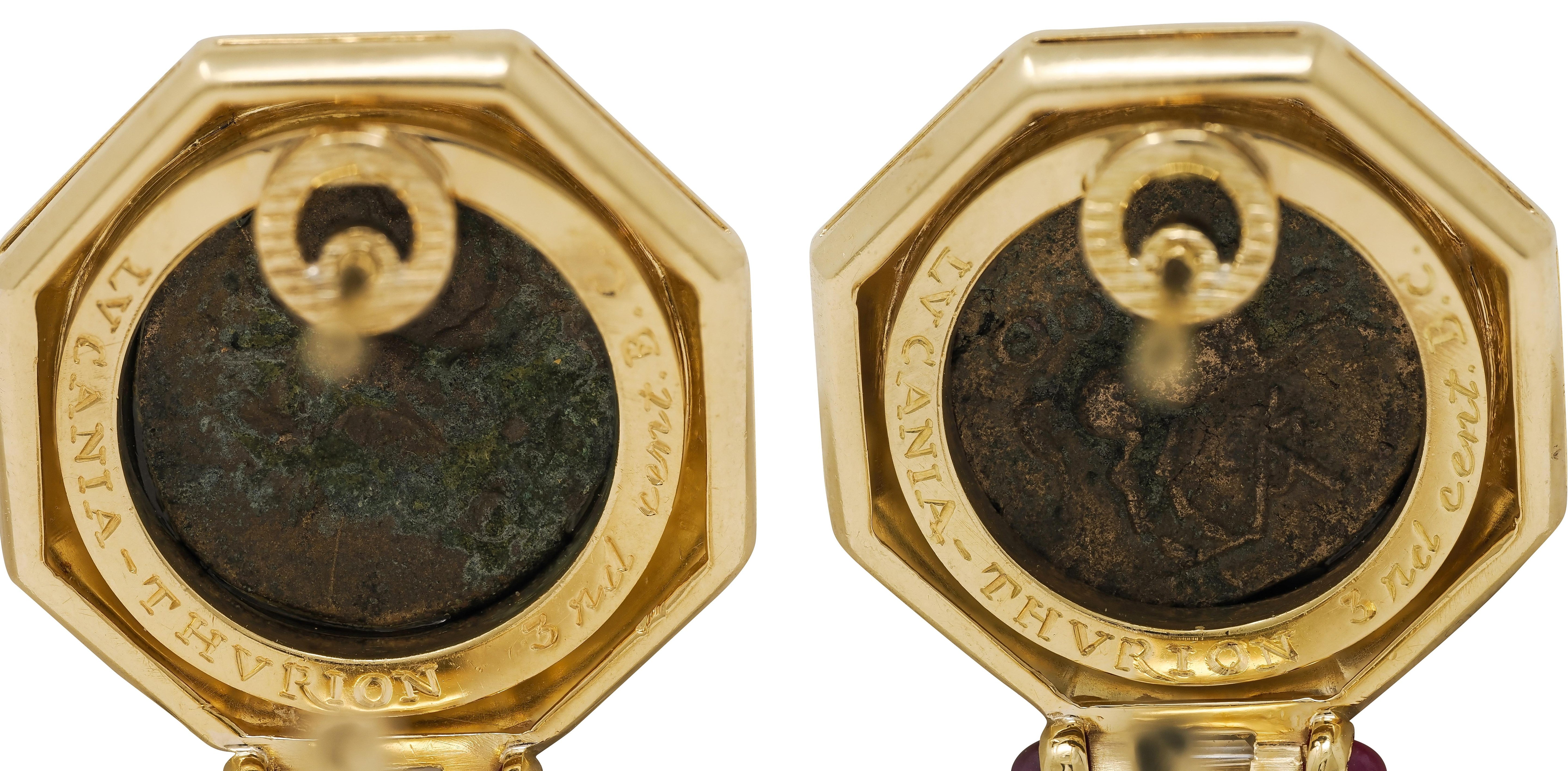 Bulgari 1980's Diamond Ruby Ancient Coin 18K Gold Vintage Monete Earrings