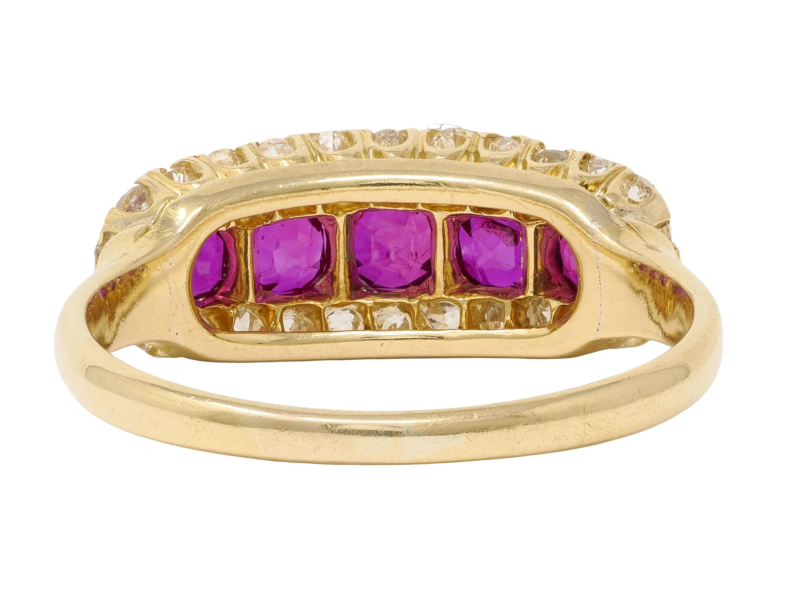 Victorian 1.47 CTW Ruby Diamond 18 Karat Yellow Gold Antique Halo Band Ring