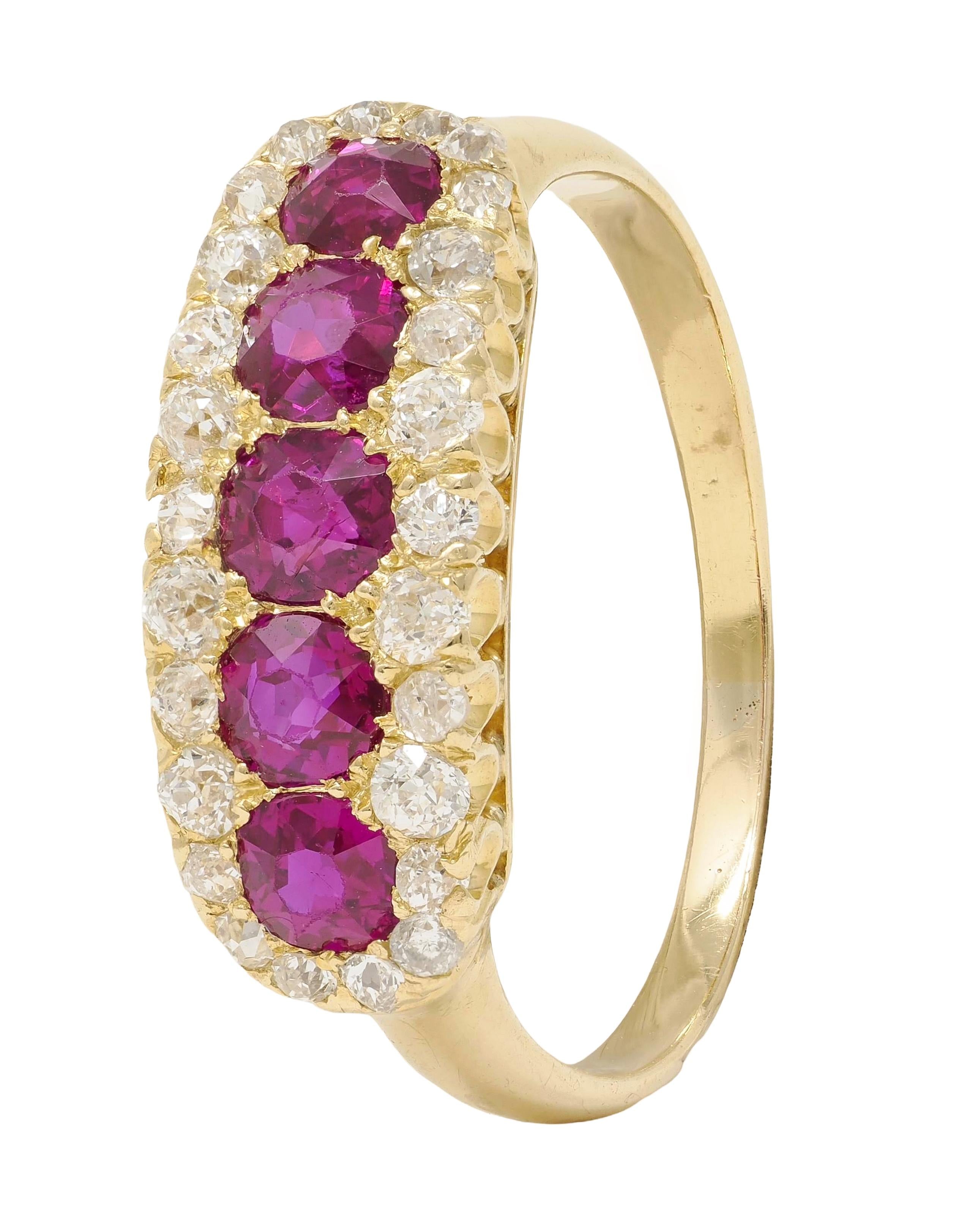 Victorian 1.47 CTW Ruby Diamond 18 Karat Yellow Gold Antique Halo Band Ring