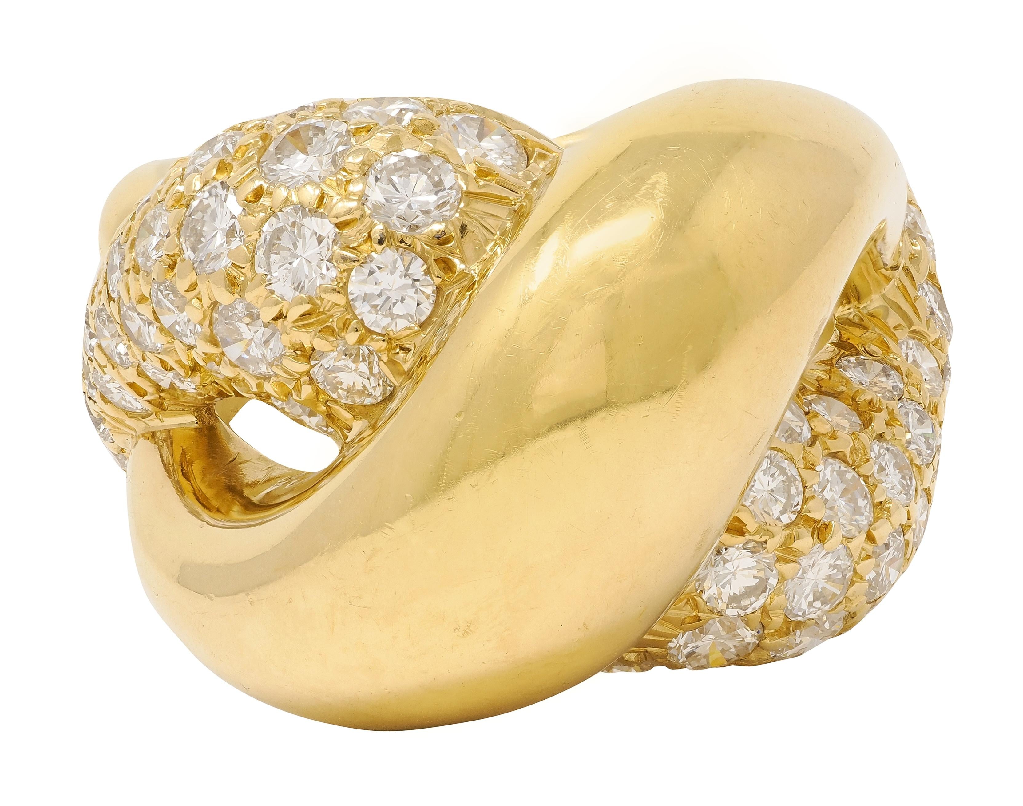 Cartier 1980's 3.00 CTW Diamond 18K Gold Vintage Twisting Pavé Puffy Band Ring