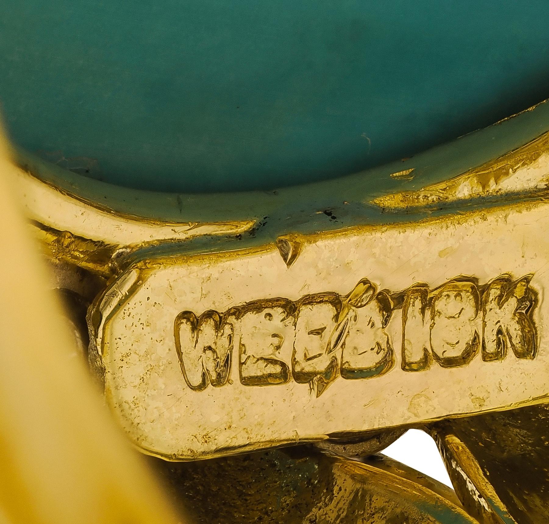 David Webb 1970's Turquoise Diamond 18K Gold Platinum Vintage Foliate Ring