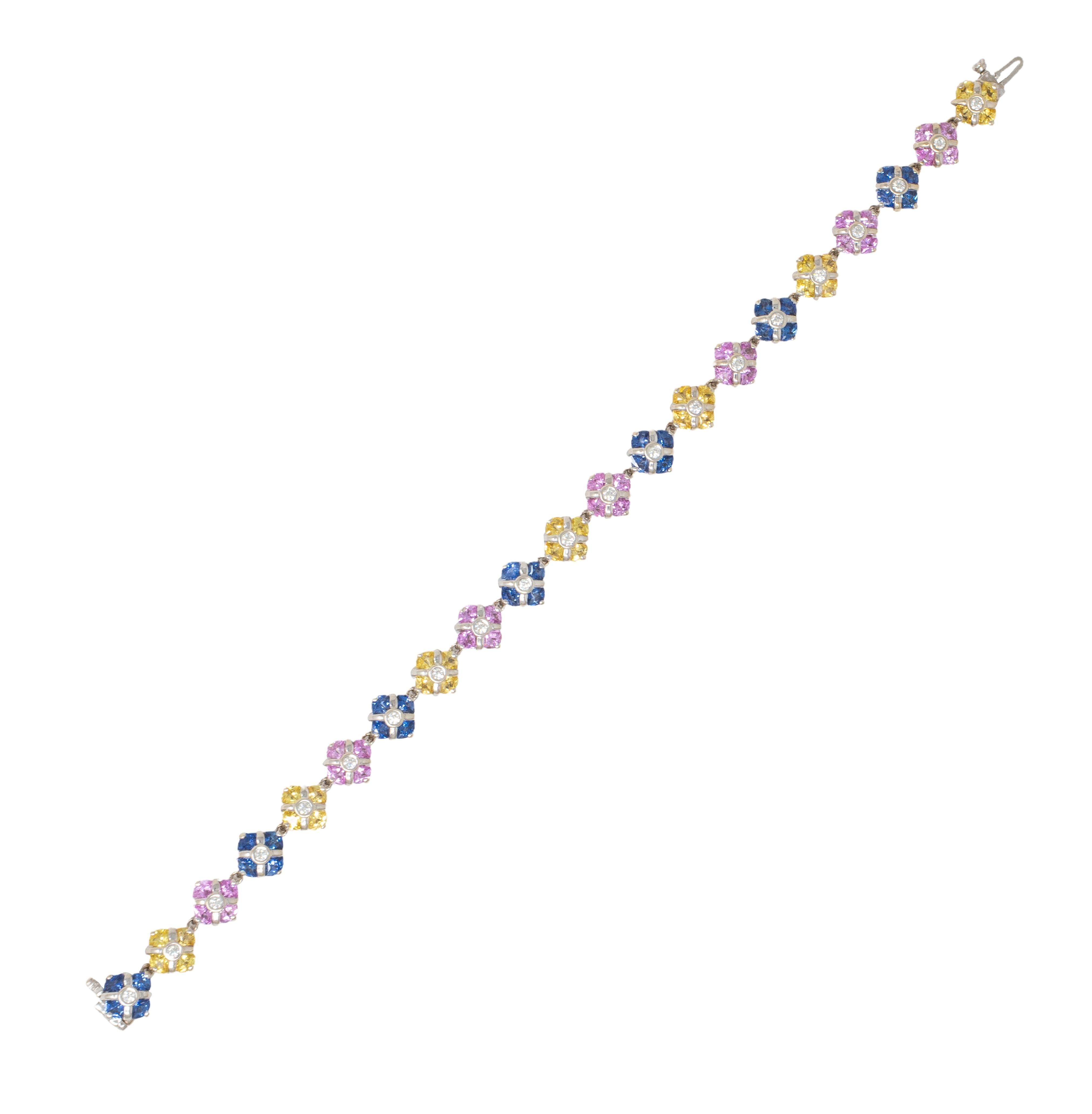 Contemporary 11.02 CTW Party Color Sapphires Diamond 18K Gold Bracelet