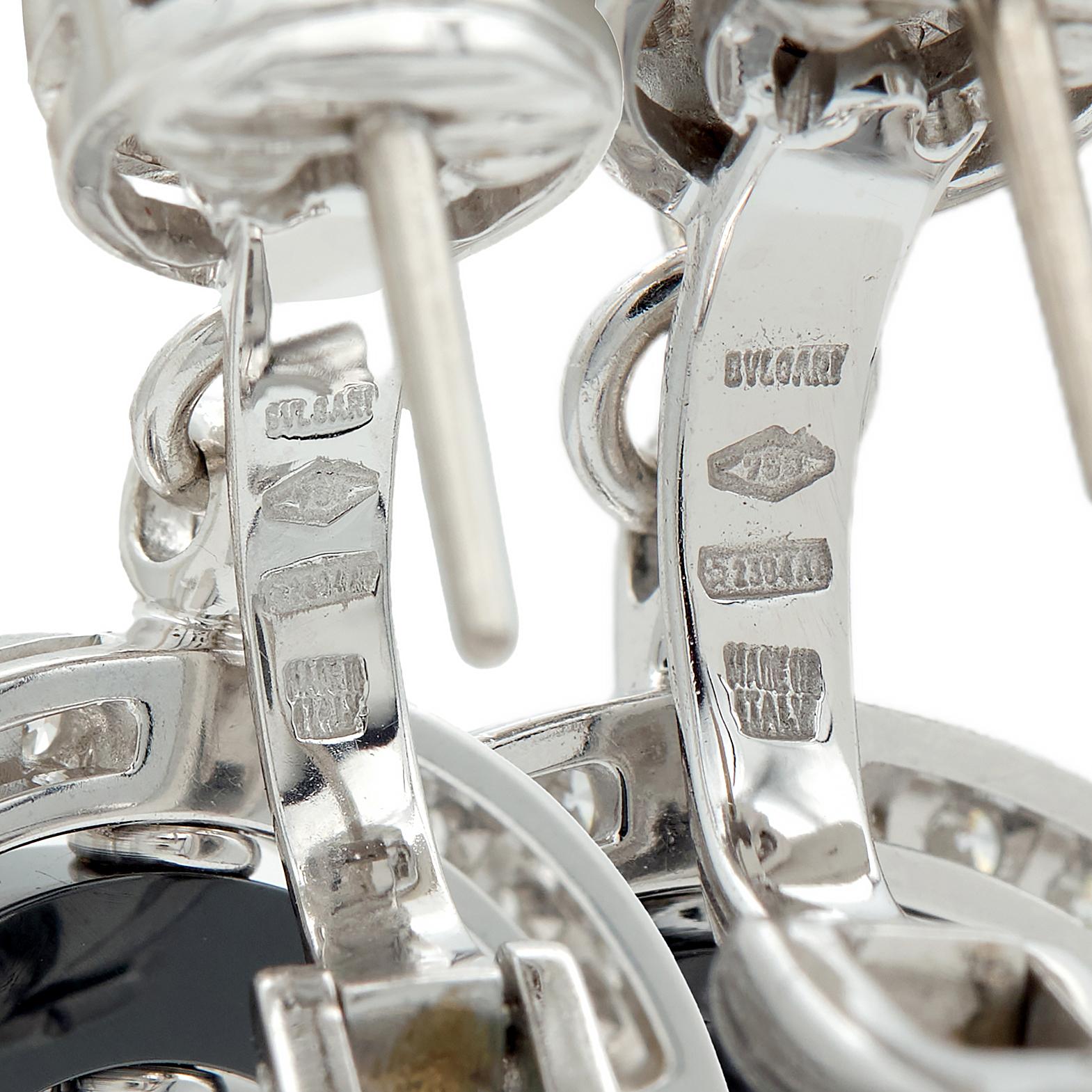 Bulgari 2000's Diamond Ceramic 18 Karat White Gold Cerchi Astrale Drop Earrings