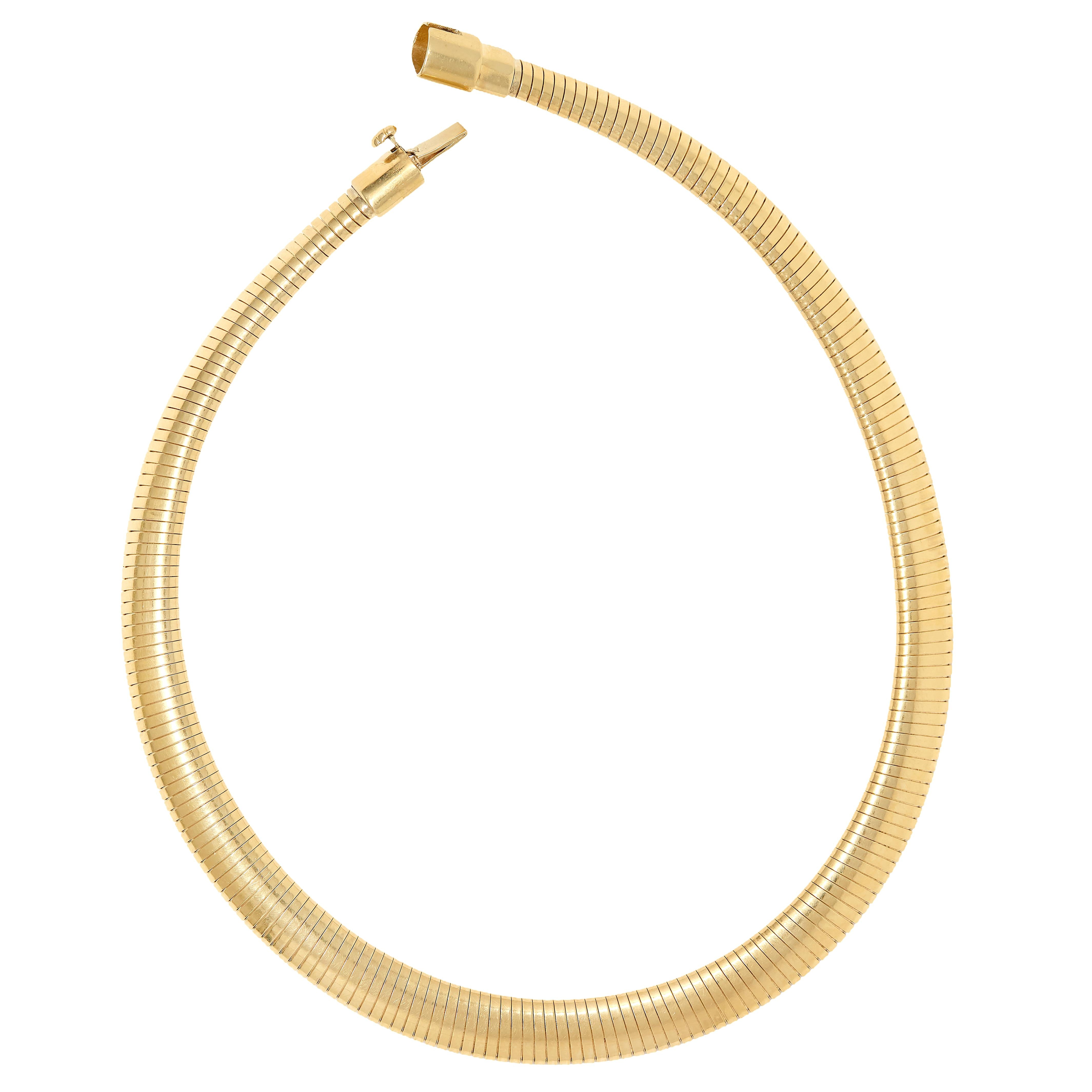 Tiffany & Co. 1960's 14 Karat Yellow Gold Vintage Tubogas Collar Necklace