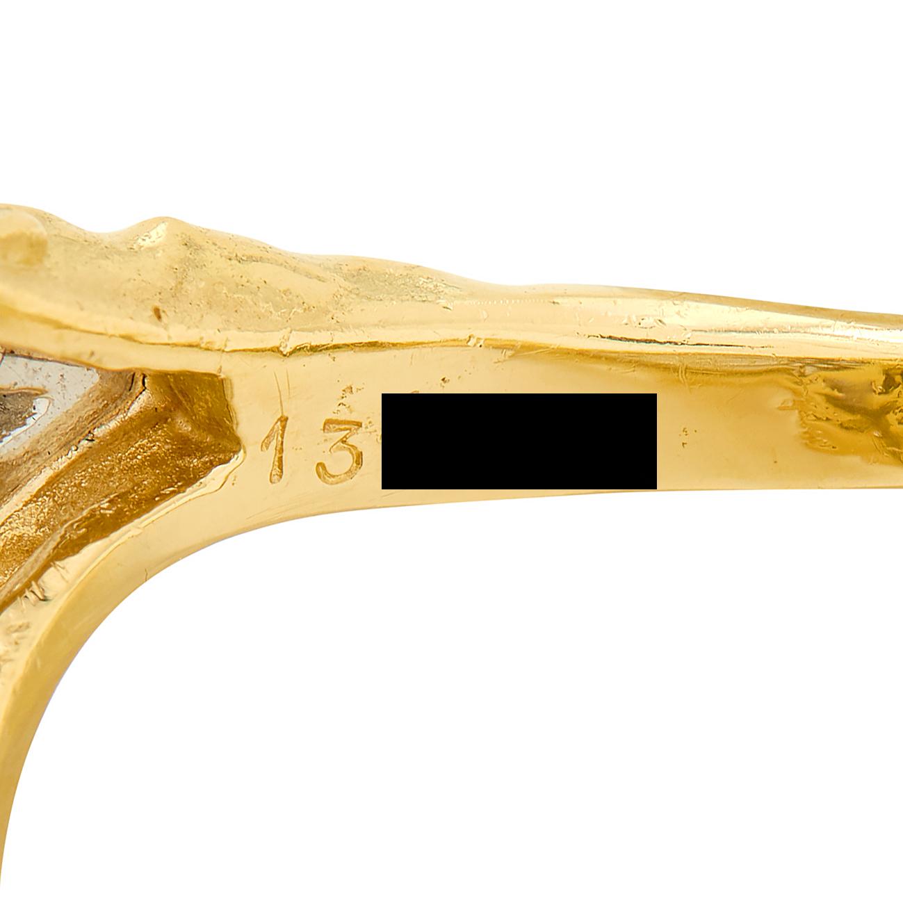 Chaumet French 1960's Malachite Diamond Platinum 18K Gold Vintage Brutalist Ring