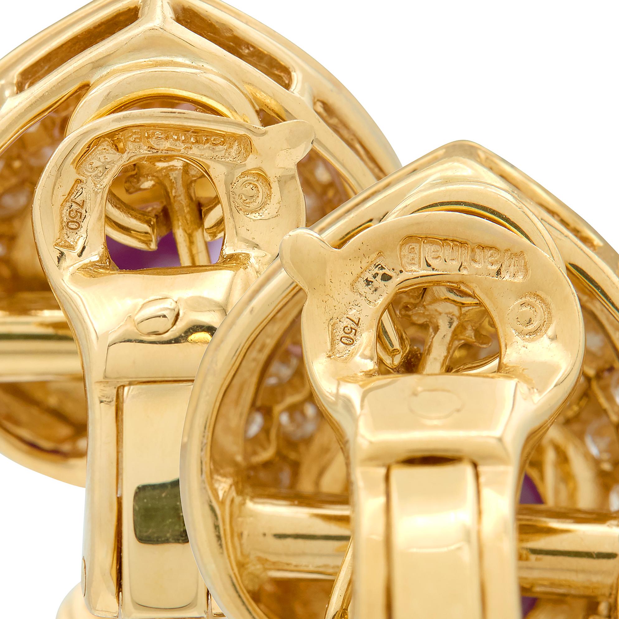 Marina B. 1980's Diamond Amethyst Onyx 18 Karat Gold Vintage Pneu Drop Earrings