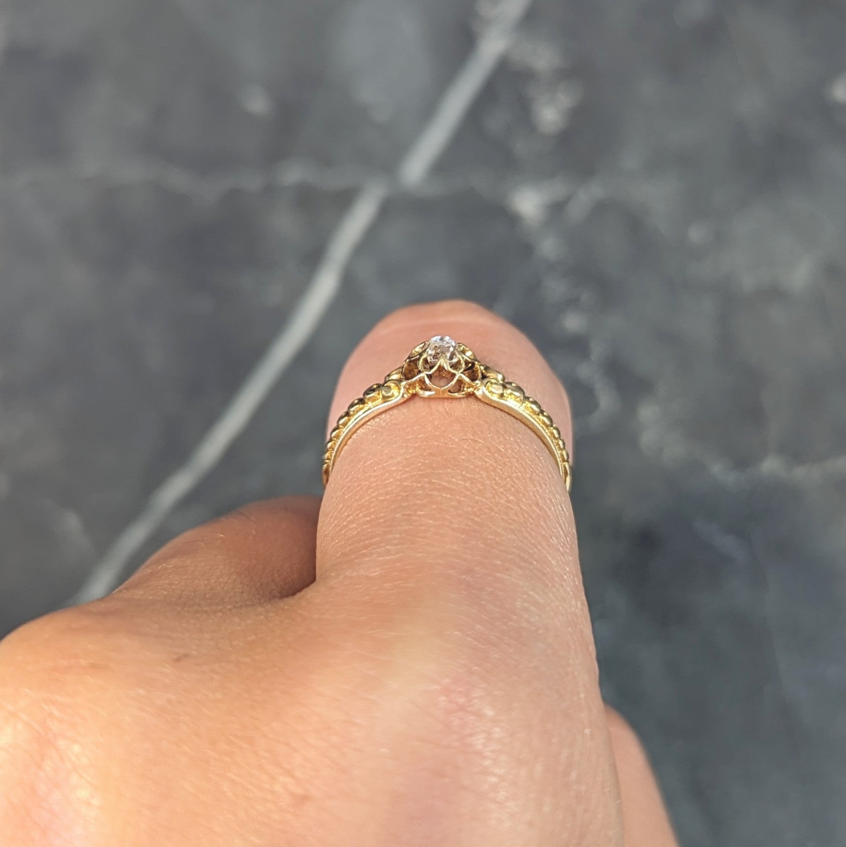 Victorian Old Mine Diamond 18 Karat Yellow Gold Belcher Antique Engagement Ring Wilson's Estate Jewelry