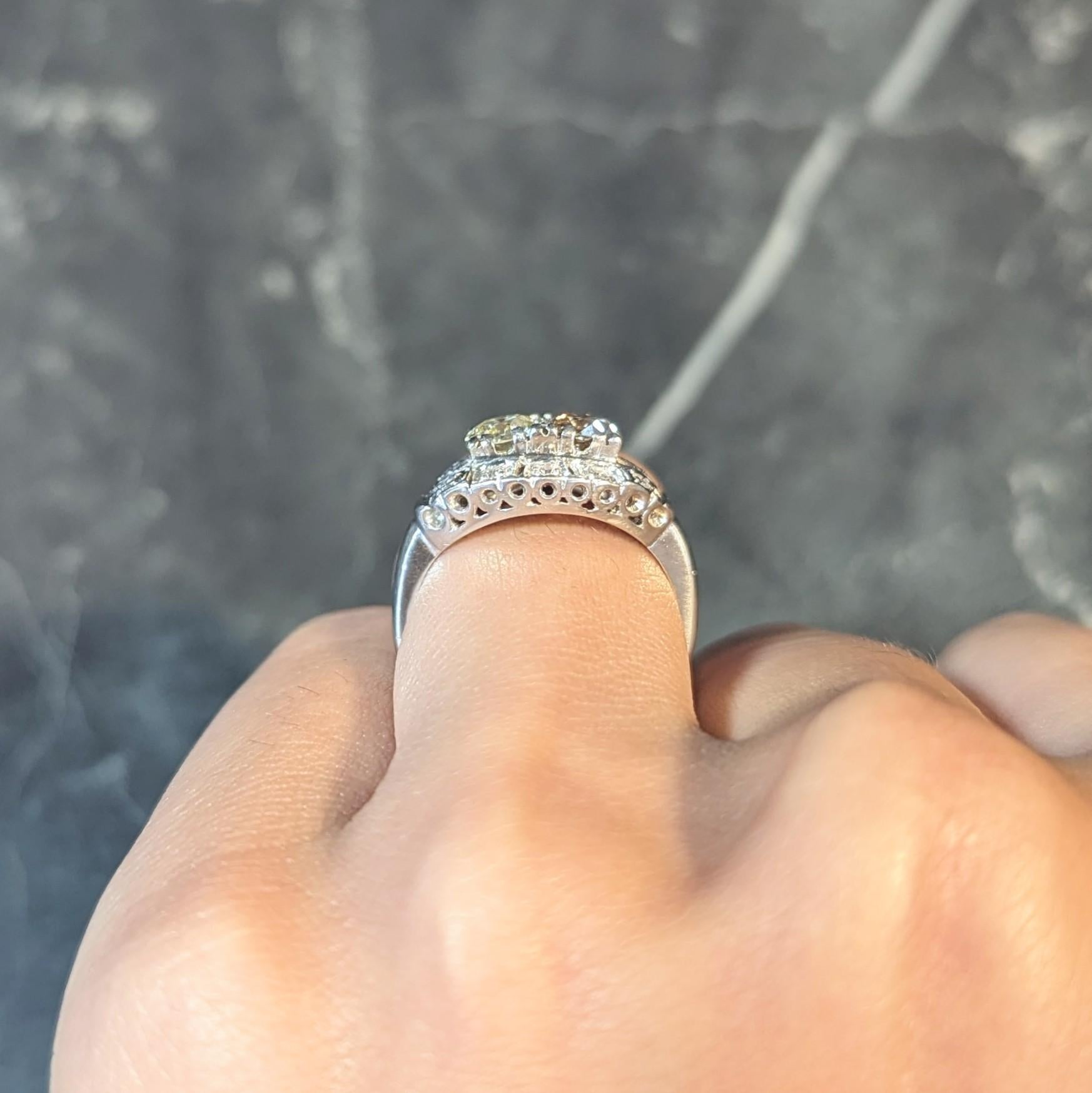 Mid-Century 1.07 CTW Diamond Platinum Toi-Et-Moi Marquise Vintage Ring