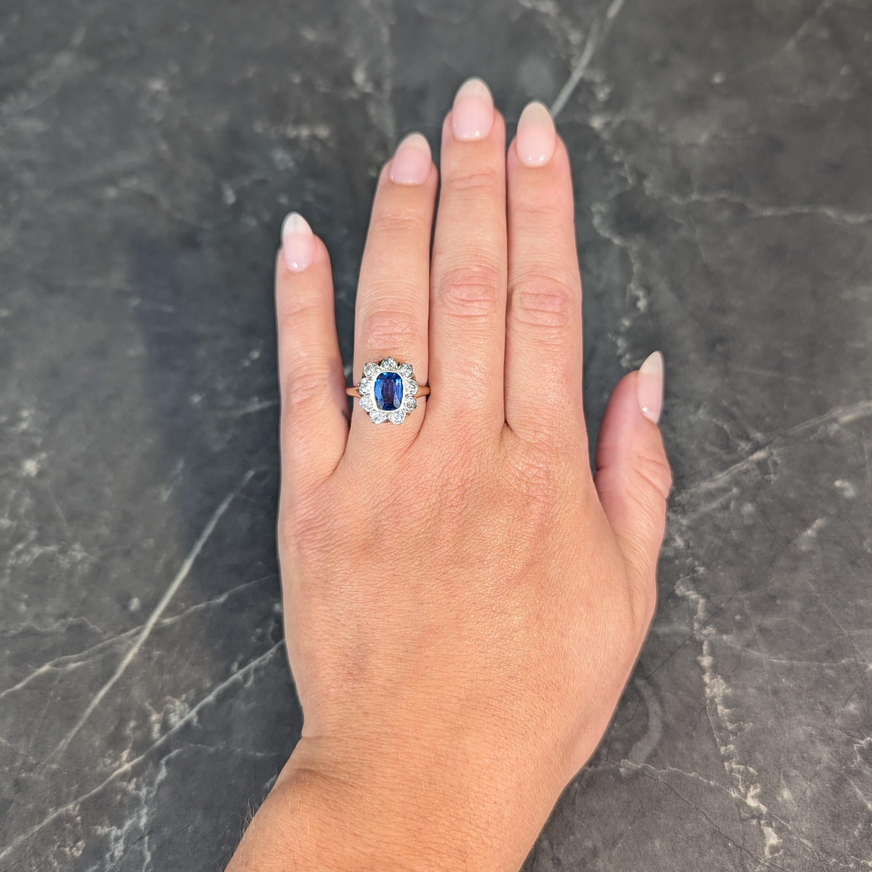 Edwardian 2.83 CTW No Heat Burma Sapphire Diamond Plat 18K Antique Halo Ring GIA