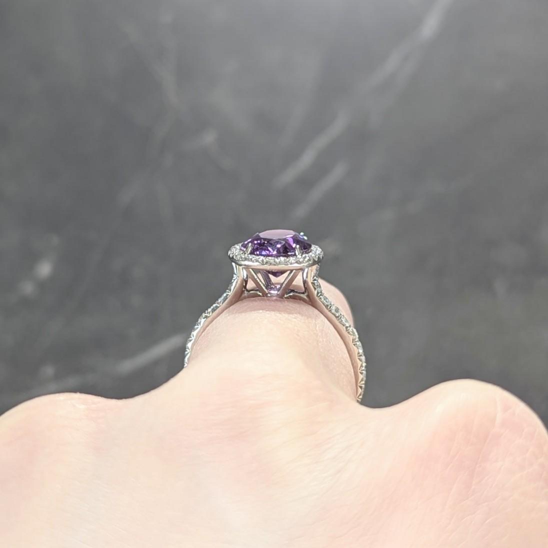 Tiffany & Co. 3.78 CTW No Heat Ceylon Purple Sapphire Diamond Platinum Ring GIA