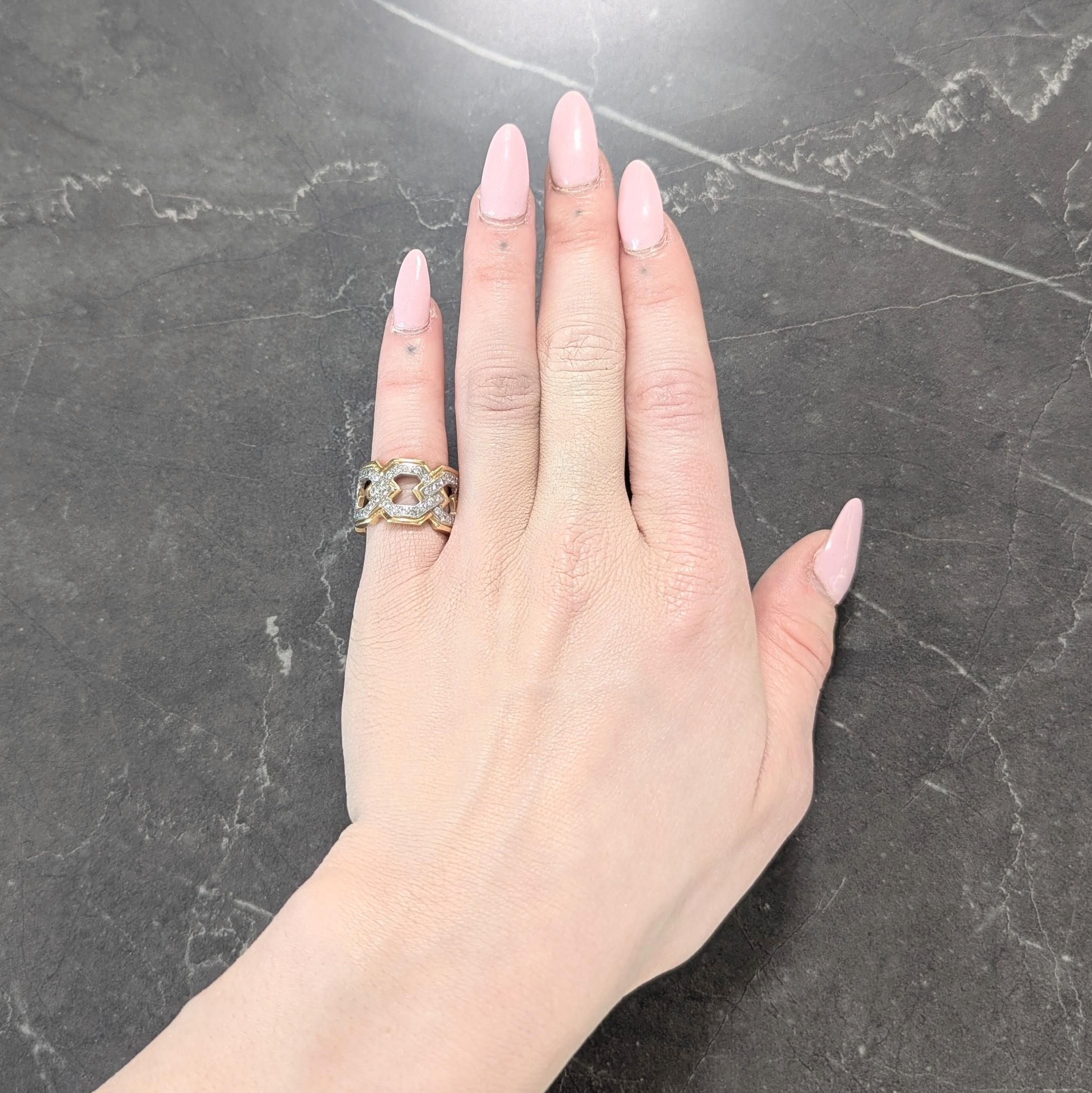 David Webb 1970's Diamond Platinum 18K Gold Curb Link Vintage Band Ring