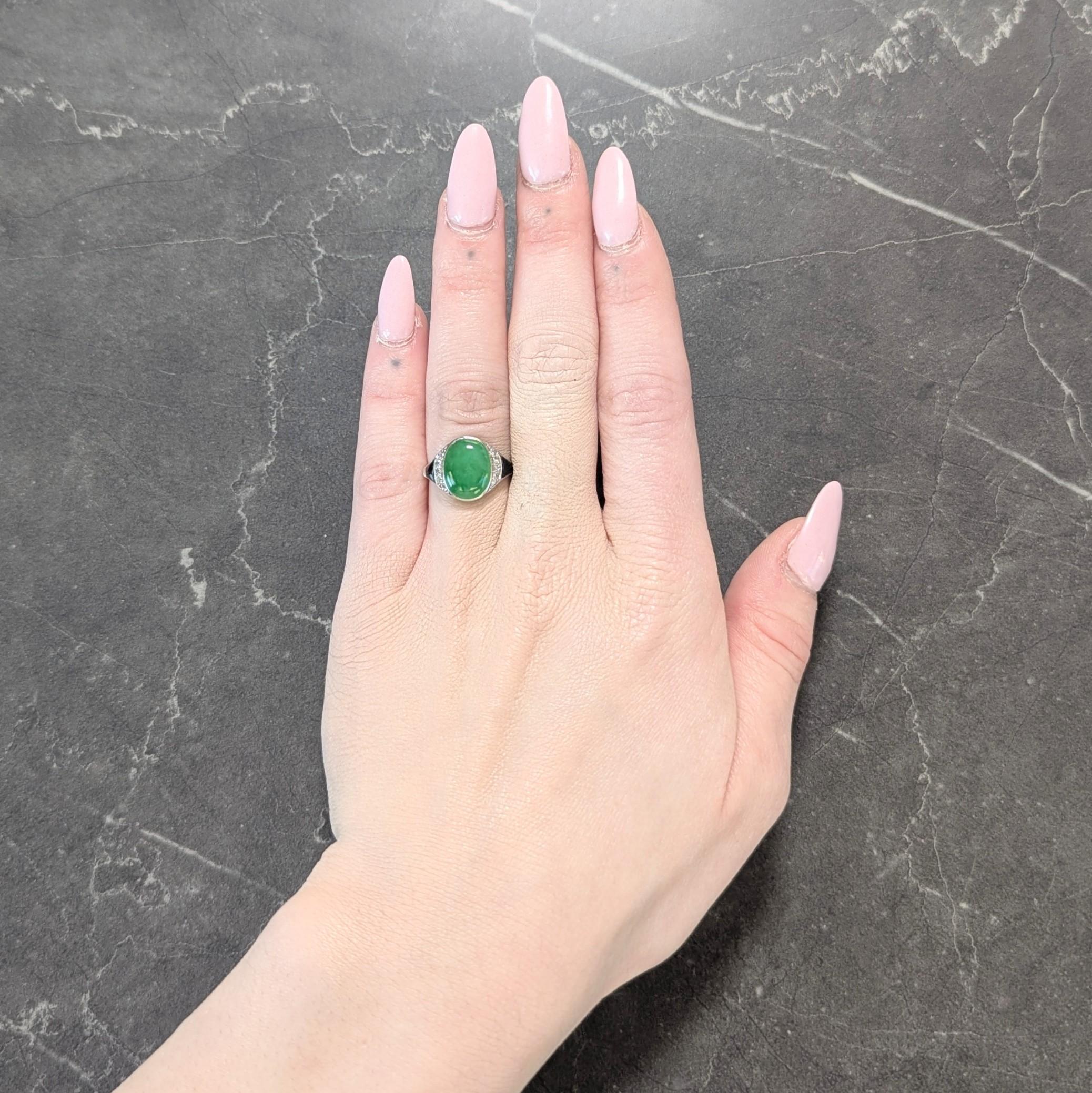 Art Deco Jadeite Jade Diamond Onyx Platinum Vintage Cocktail Ring