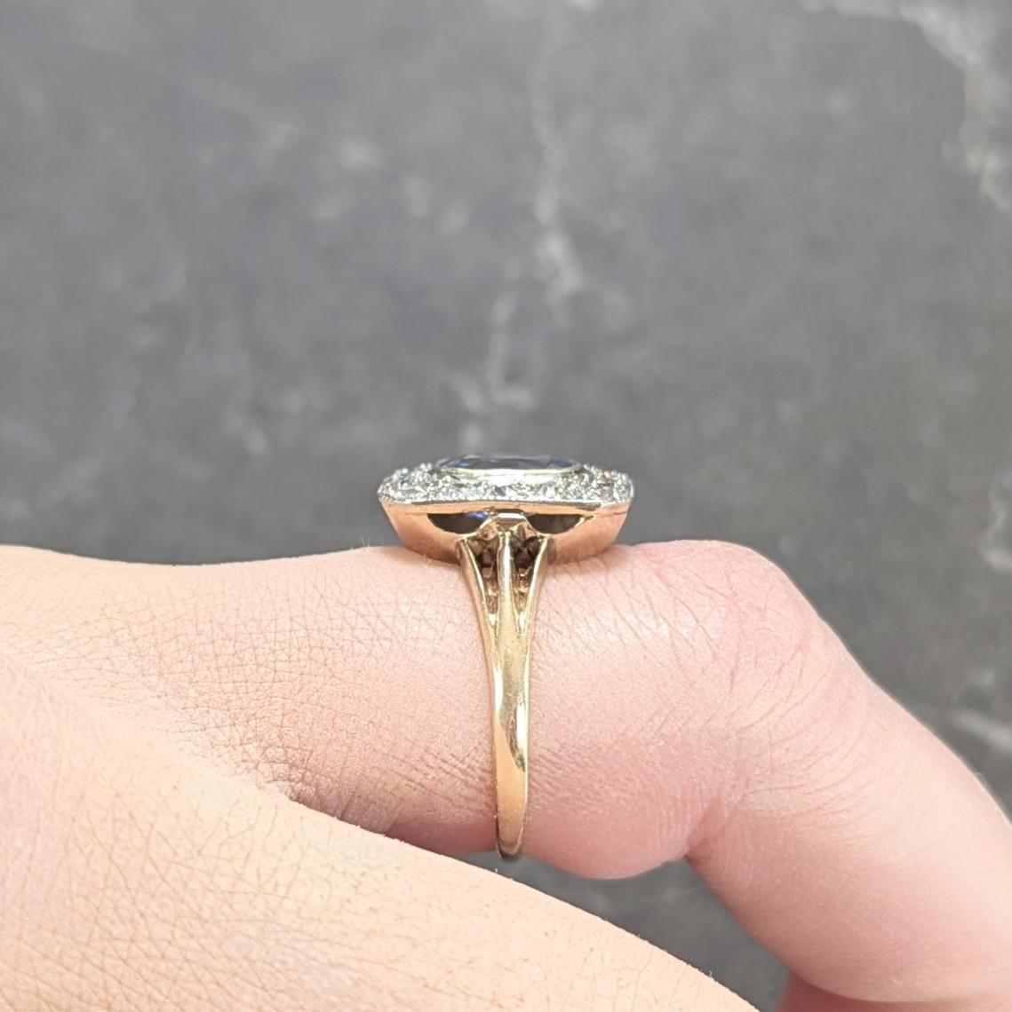 Edwardian 2.98 CTW Sapphire Diamond Platinum 14 Karat Gold Antique Halo Ring