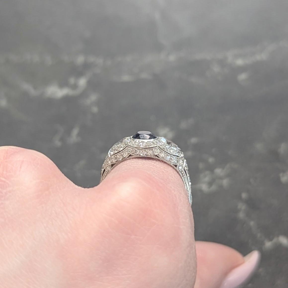 Art Deco 2.85 CTW No Heat Ceylon Sapphire Diamond Platinum Vintage Bombé Ring