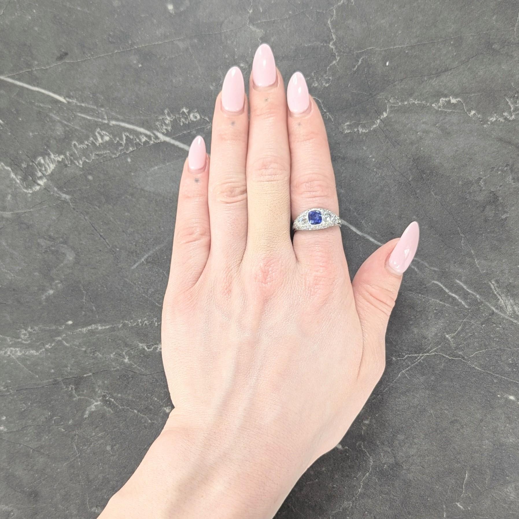 Art Deco 2.85 CTW No Heat Ceylon Sapphire Diamond Platinum Vintage Bombé Ring