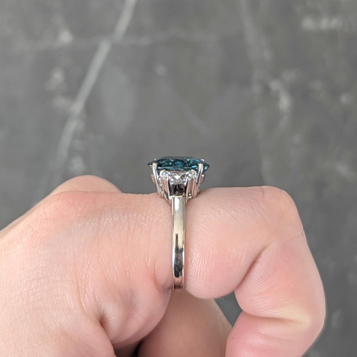 2000's 5.16 CTW Tourmaline Diamond 18 Karat White Gold Three Stone Ring GIA