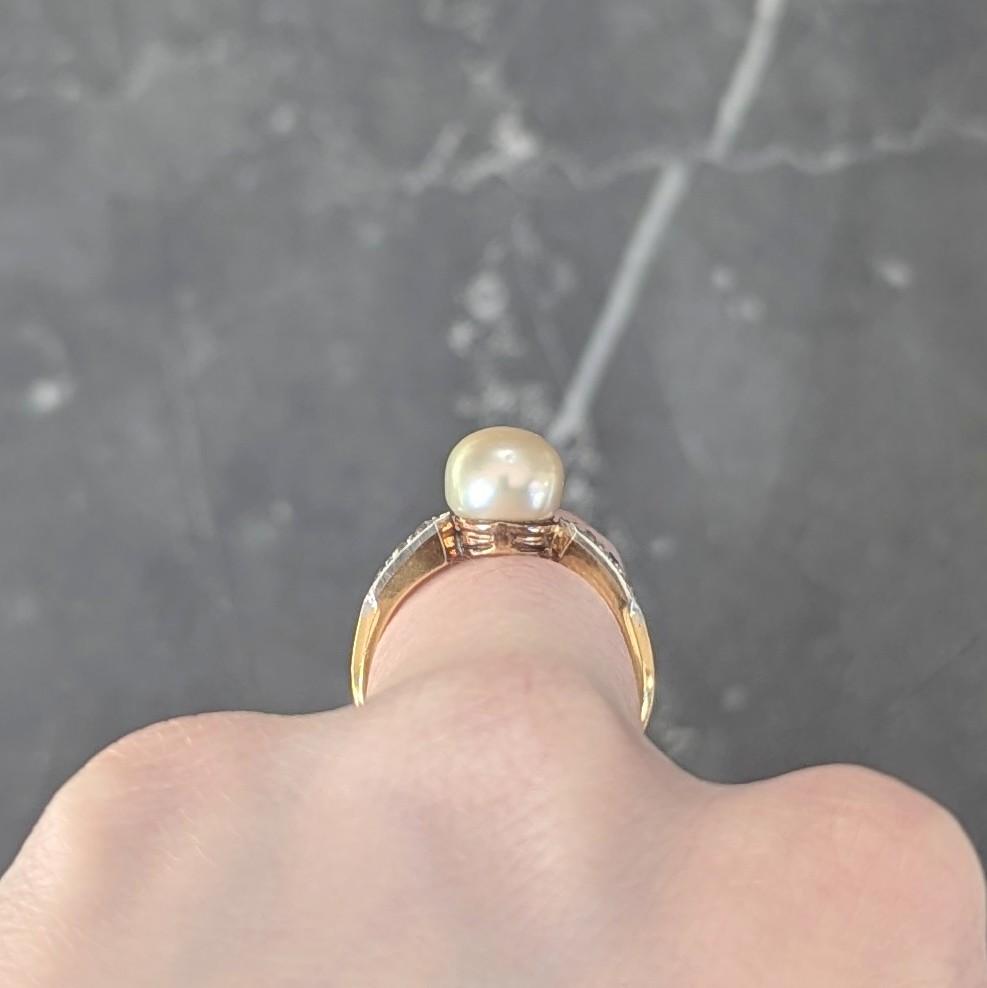Edwardian Natural Saltwater Pearl Diamond Platinum 18K Gold Antique Ring GIA