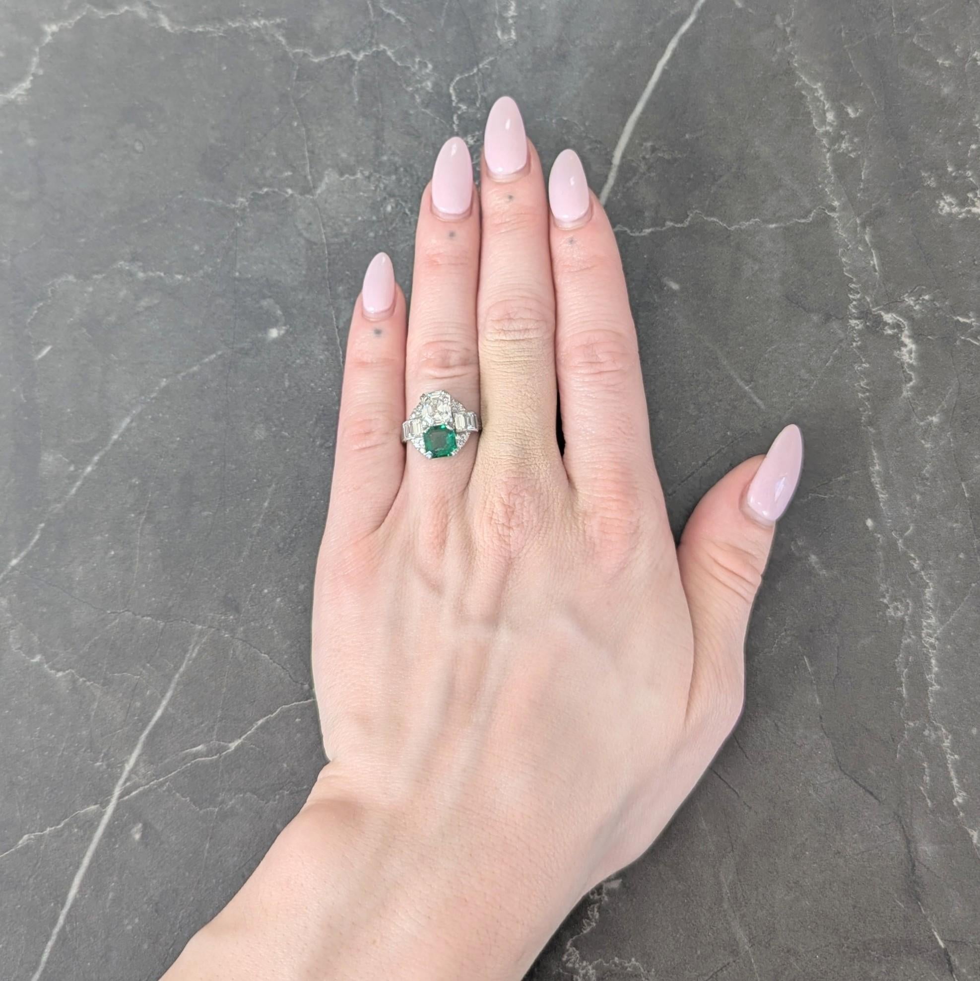 Mid-Century 4.00 CTW Asscher Cut Diamond Emerald 14 Karat White Vintage Ring