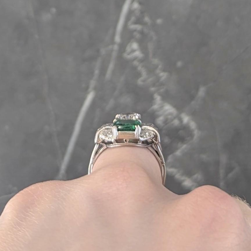 Mid-Century 4.00 CTW Asscher Cut Diamond Emerald 14 Karat White Vintage Ring