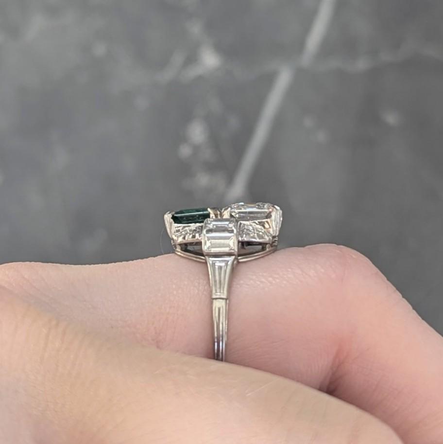 Mid-Century 4.00 CTW Asscher Cut Diamond Emerald 14 Karat White Vintage Ring