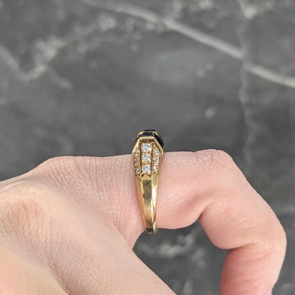 French 1960s 1.80 CTW Sapphire Diamond 18 Karat Yellow Gold Vintage Band Ring