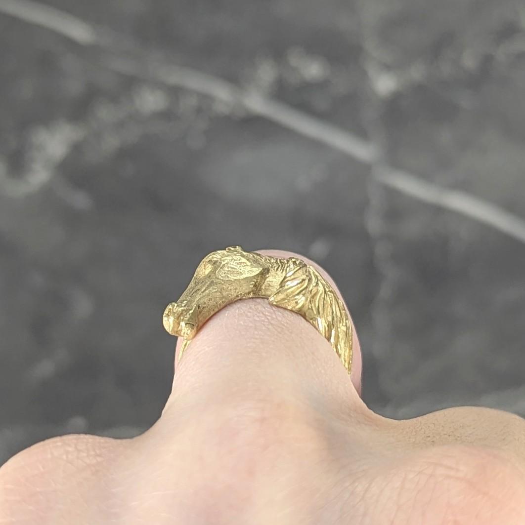 Hermès Paris 18 Karat Yellow Gold Vintage 1960's Horse Animal Ring